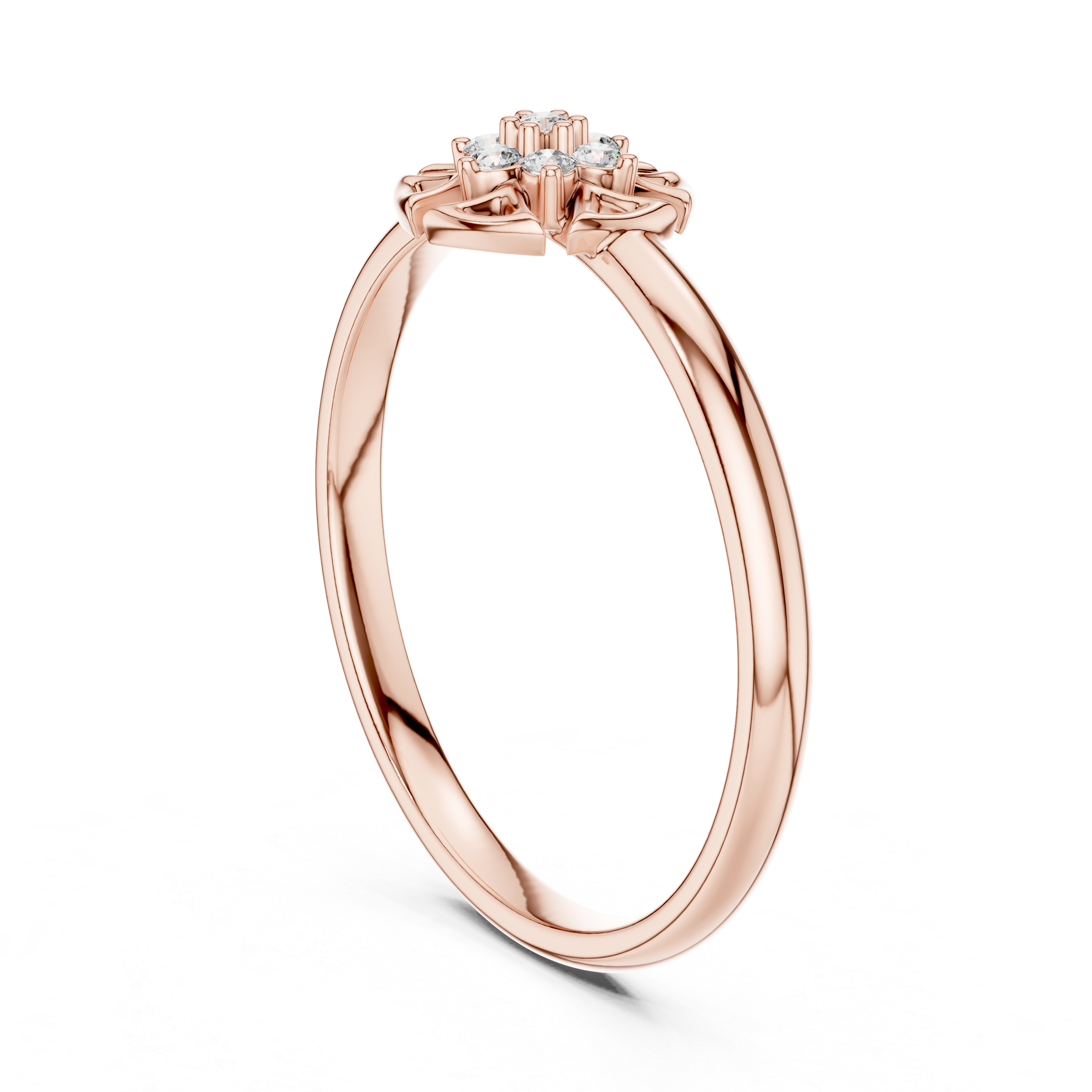 Geometric Floral Diamond Cluster Ring – Minimal Gold Statement Band