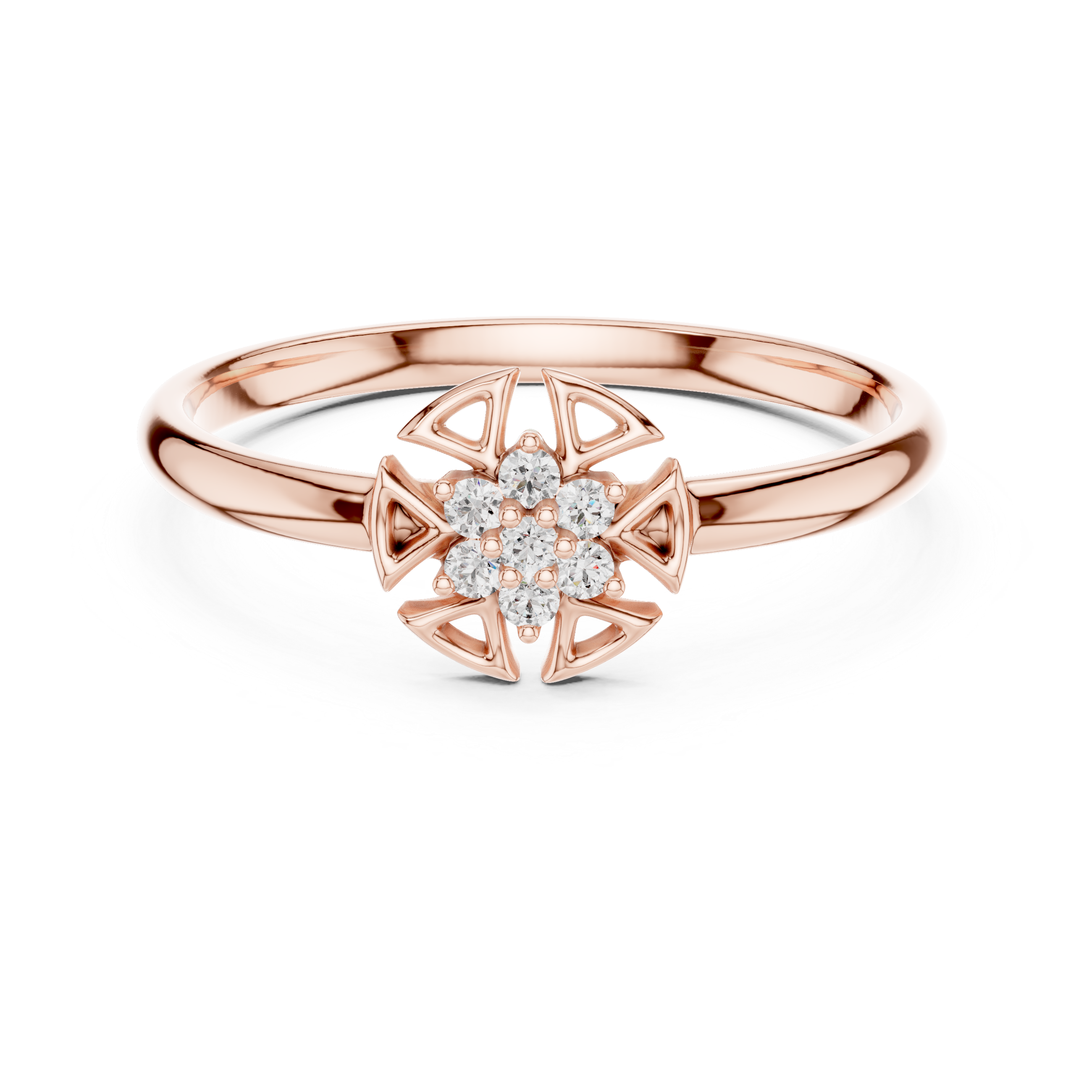 Geometric Floral Diamond Cluster Ring – Minimal Gold Statement Band