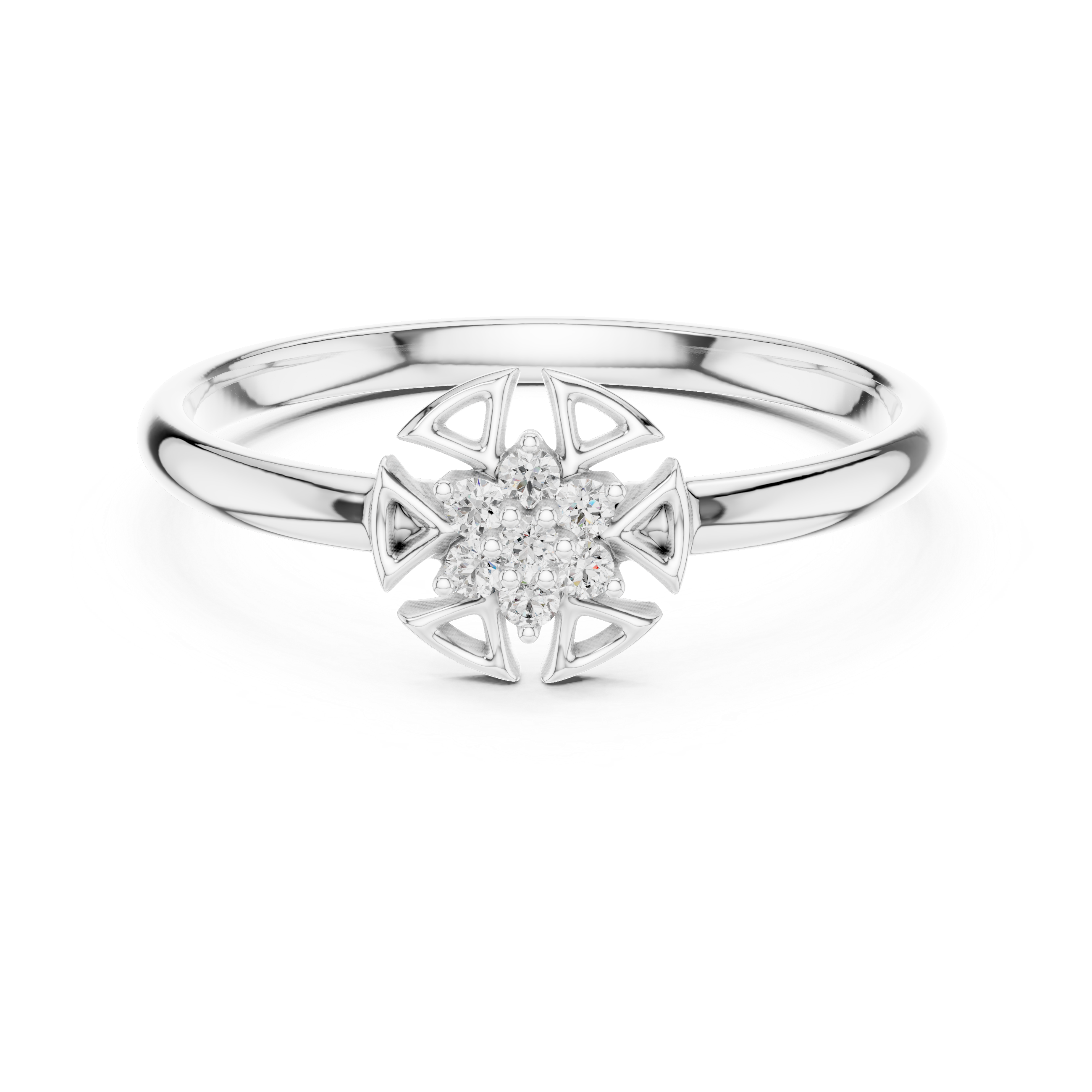 Geometric Floral Diamond Cluster Ring – Minimal Gold Statement Band