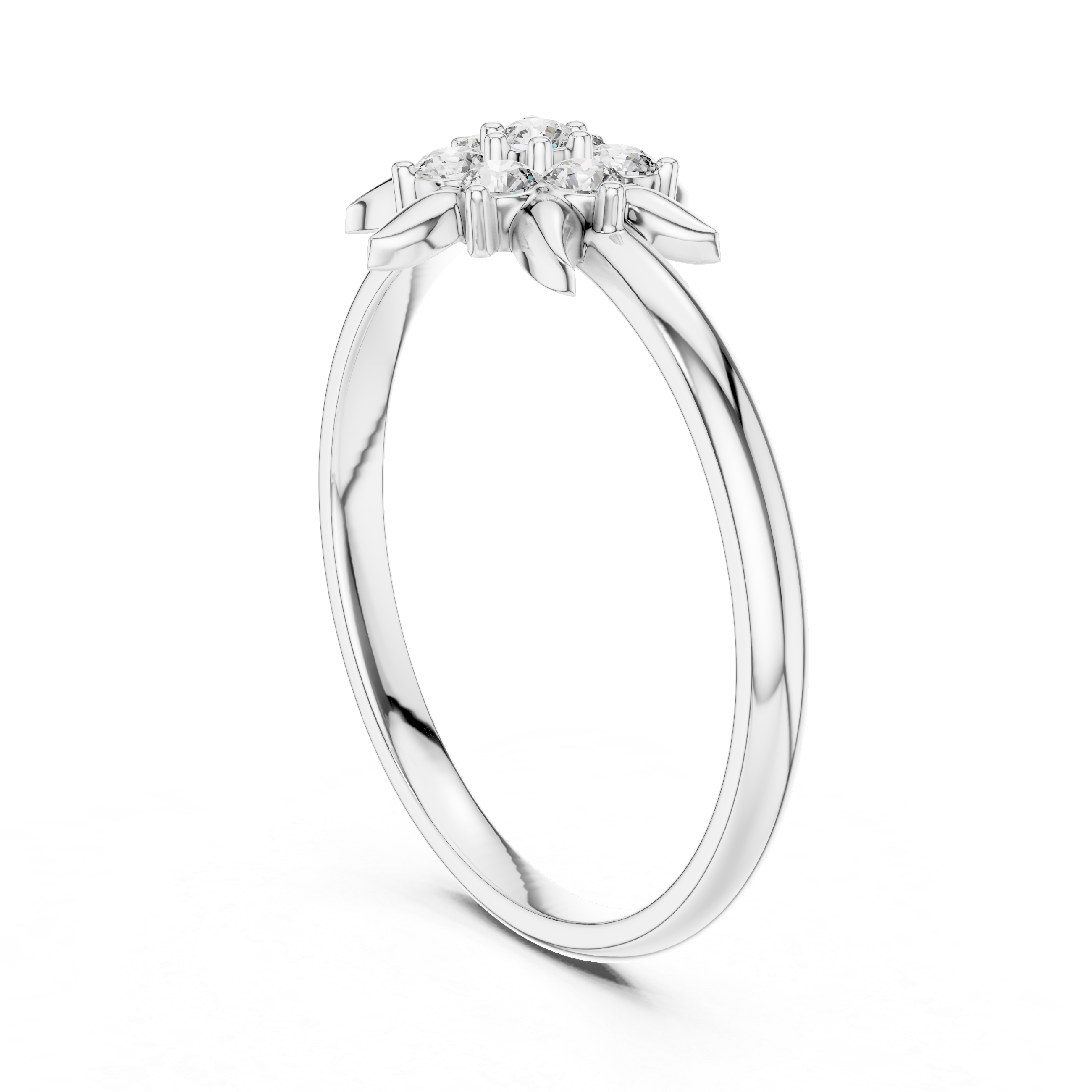 Floral Star Diamond Cluster Ring with Petal Detailing
