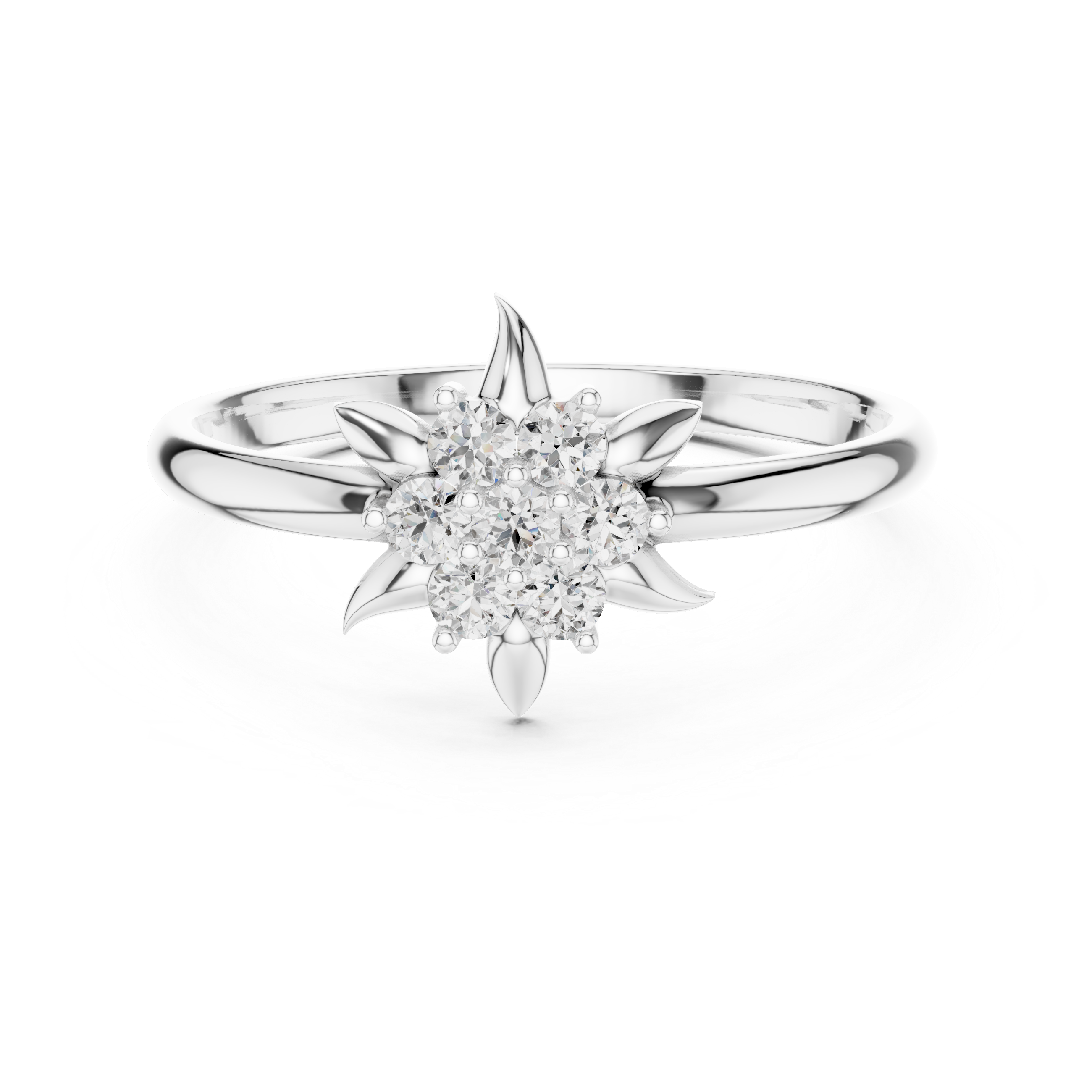 Floral Star Diamond Cluster Ring with Petal Detailing