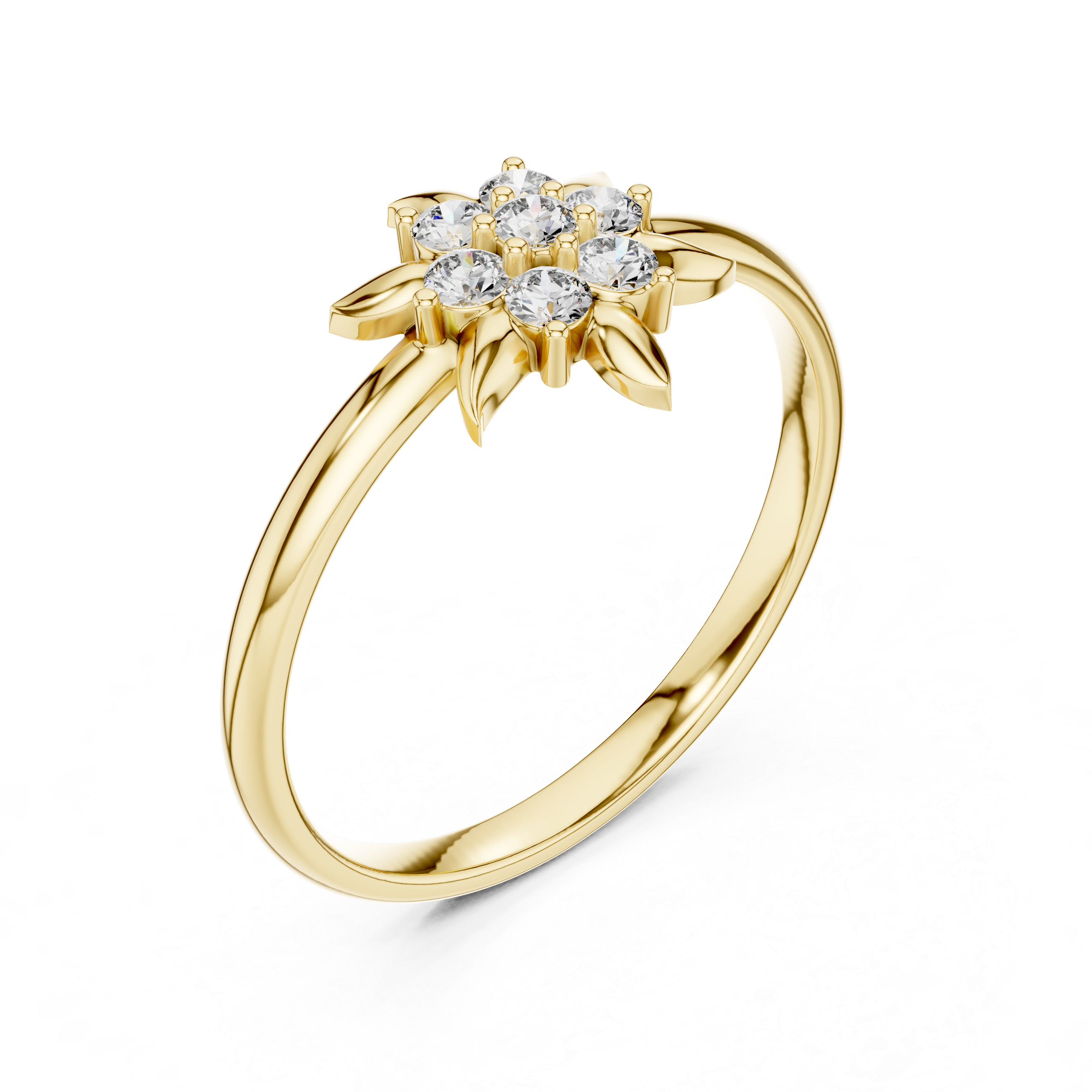 Floral Star Diamond Cluster Ring with Petal Detailing