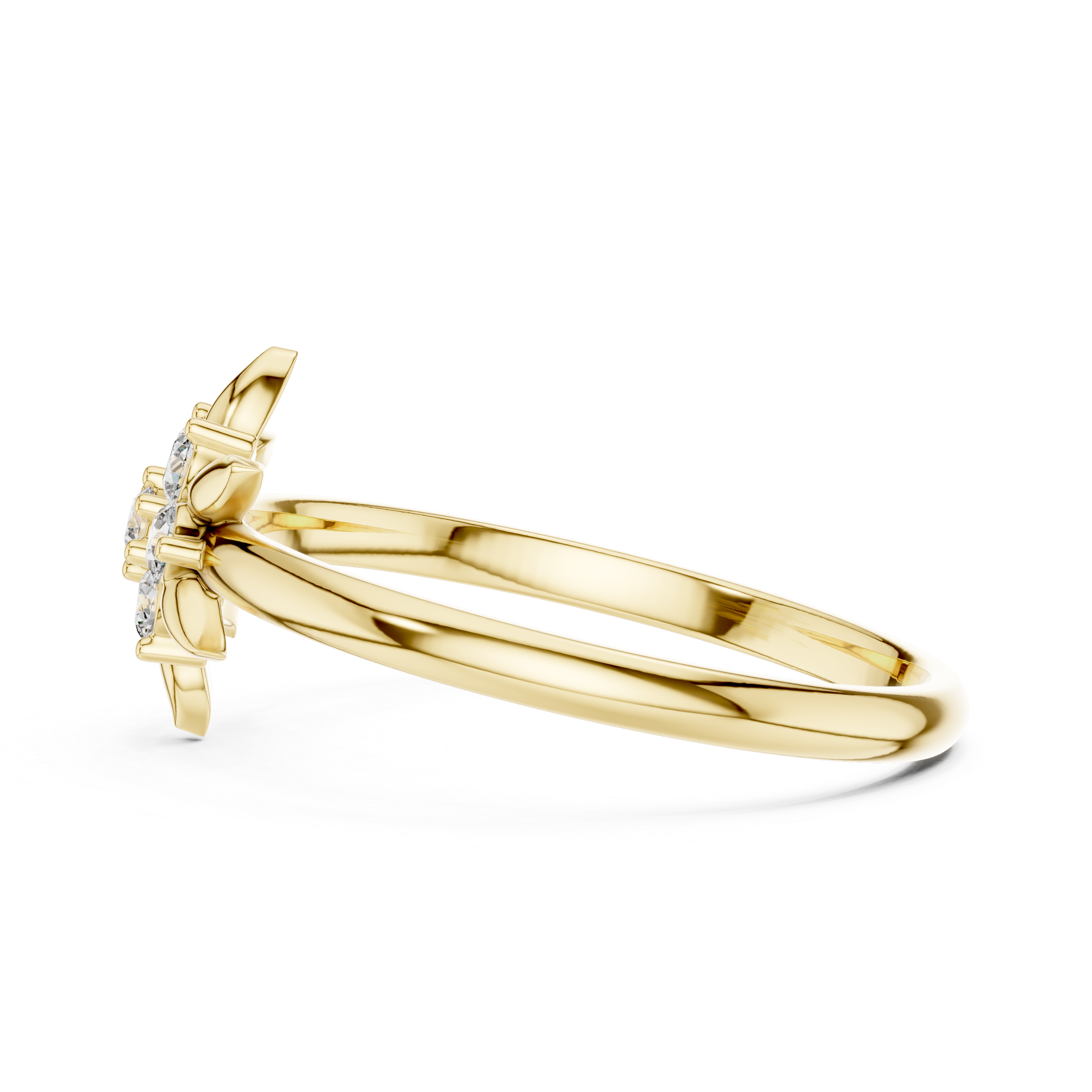 Floral Star Diamond Cluster Ring with Petal Detailing