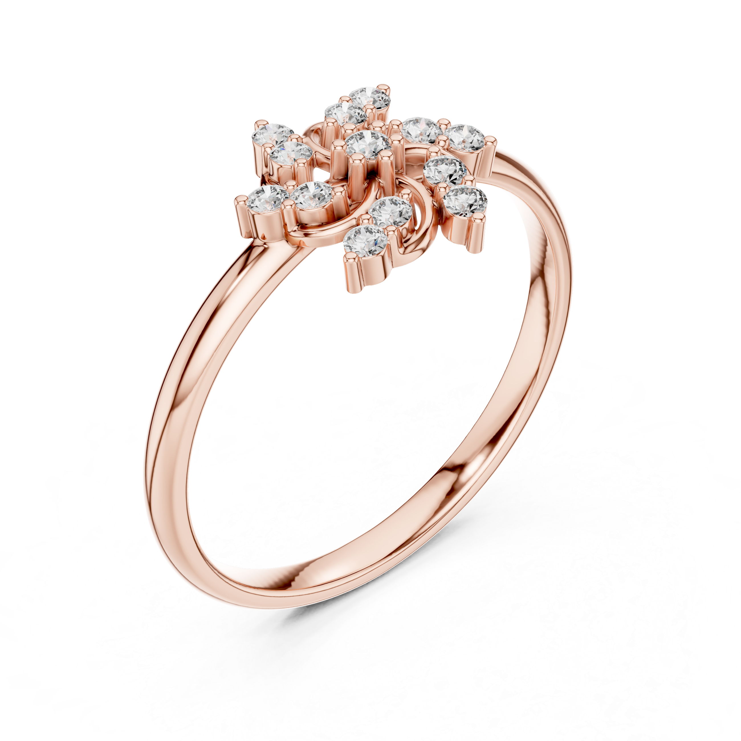 Abstract Swirl Diamond Cluster Ring with Openwork Design