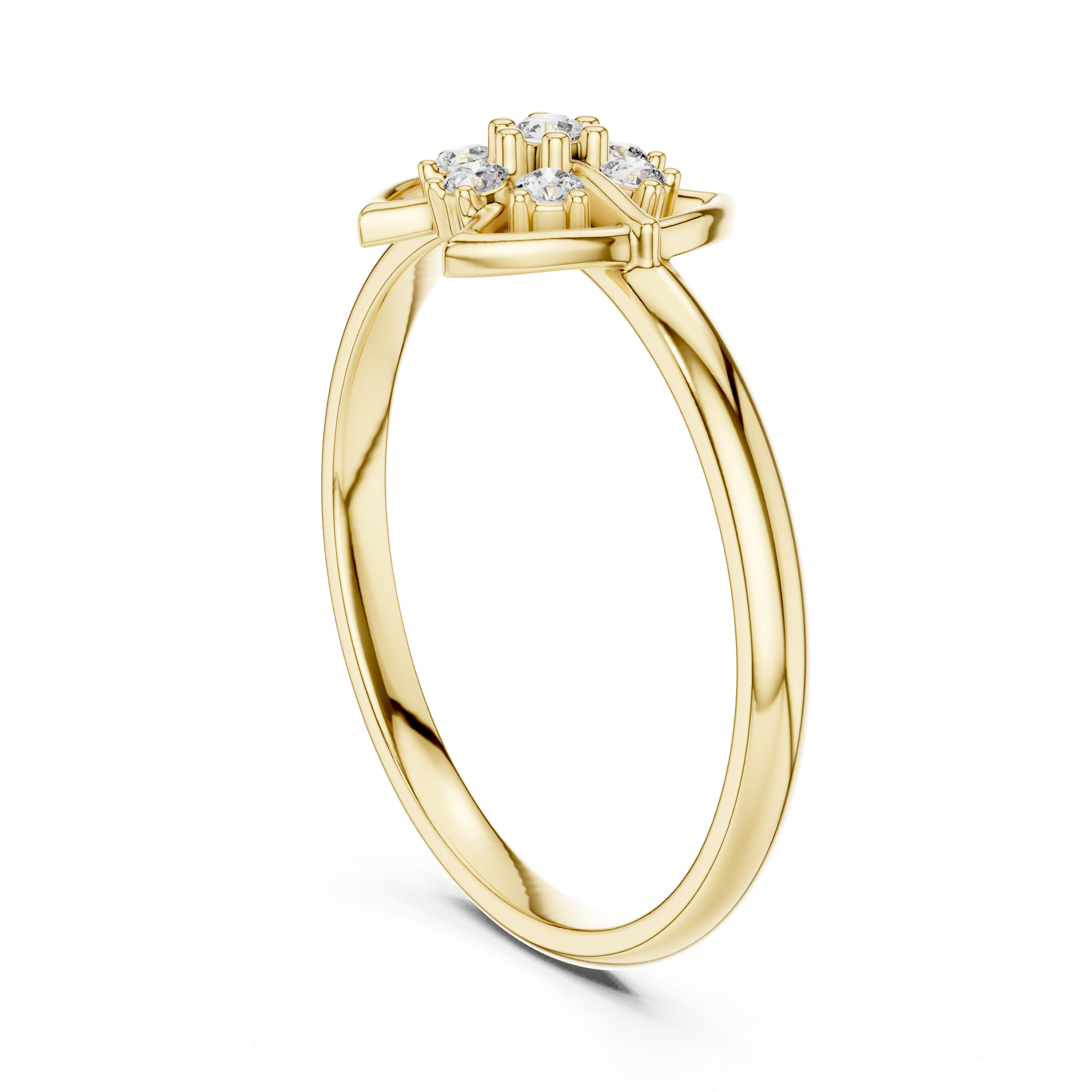 Geometric Floral Diamond Cluster Ring with Double Petal Frame