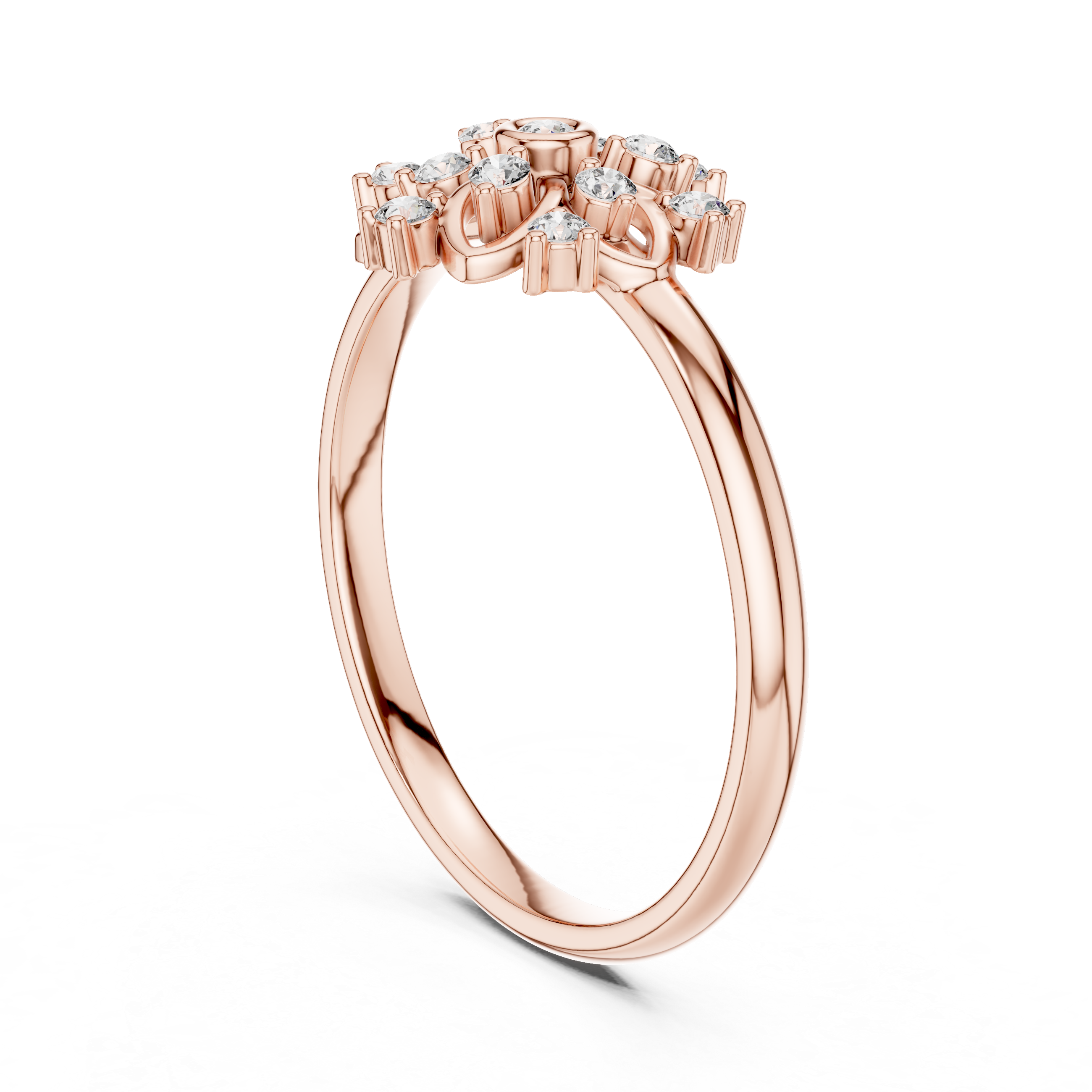 Floral Halo Diamond Cluster Ring with Open Petal Design