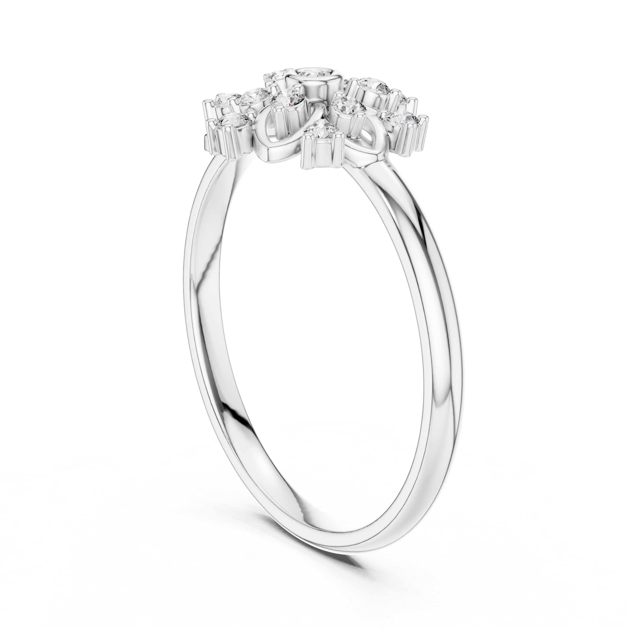 Floral Halo Diamond Cluster Ring with Open Petal Design