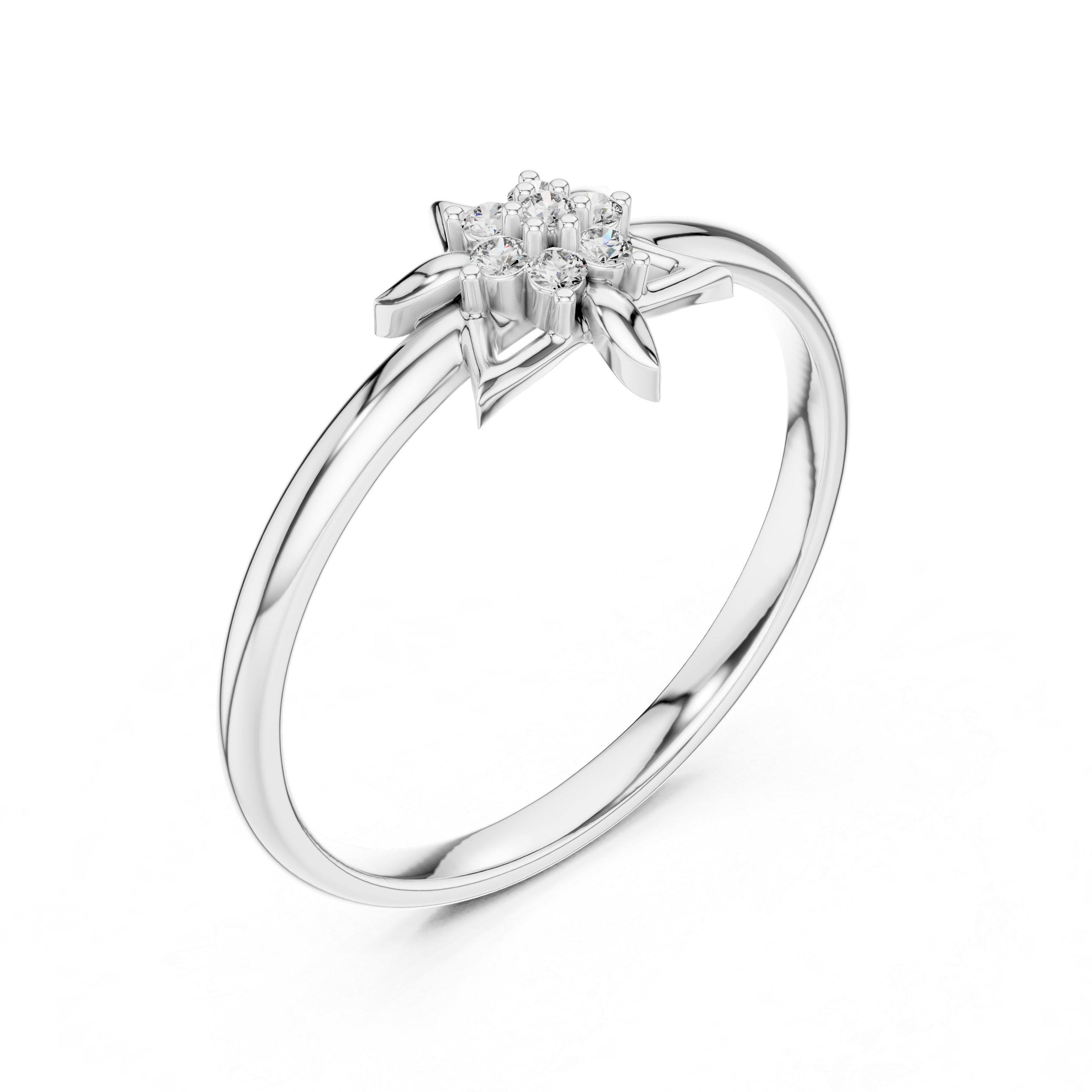 Geometric Star Diamond Cluster Ring with Floral Accents