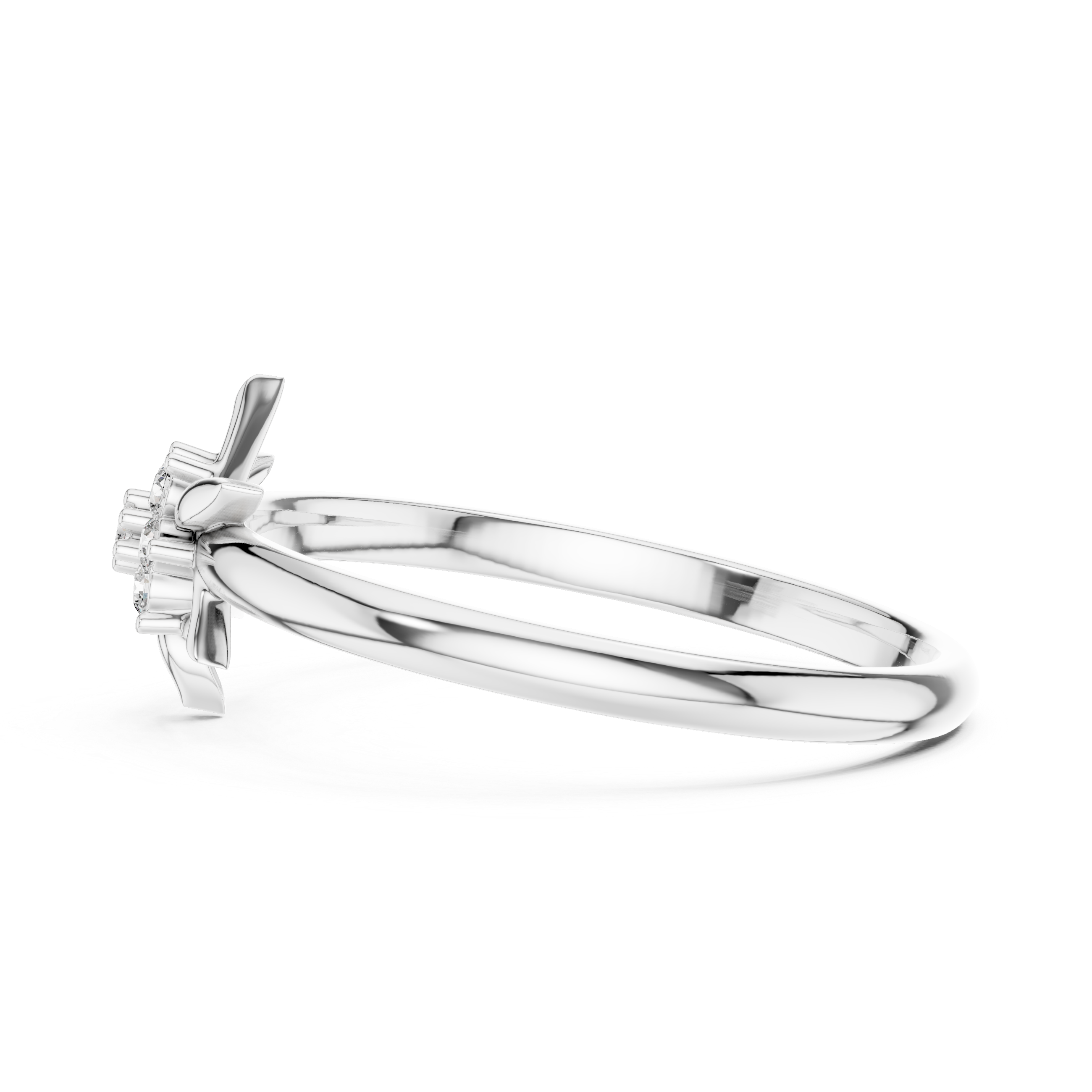 Geometric Star Diamond Cluster Ring with Floral Accents