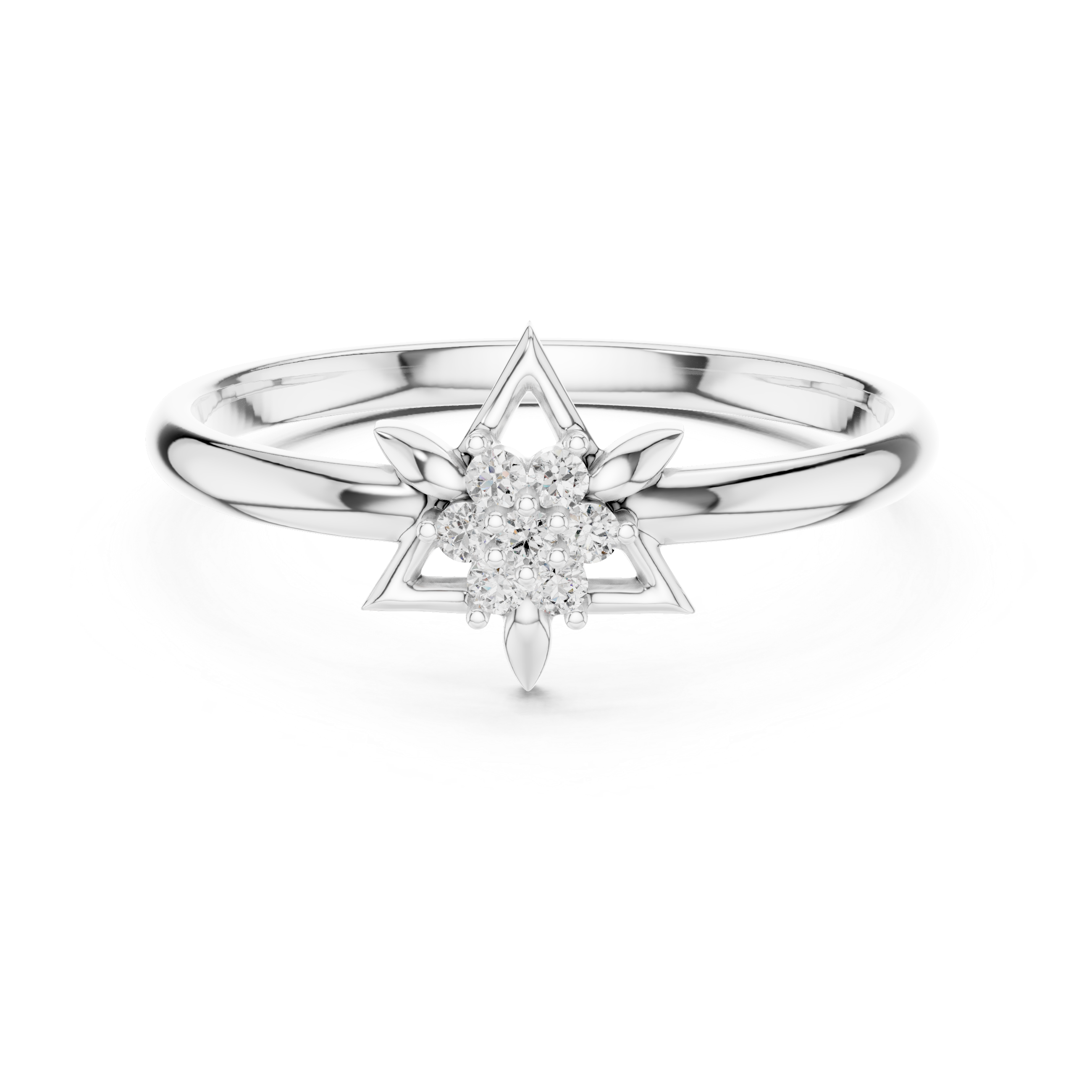 Geometric Star Diamond Cluster Ring with Floral Accents