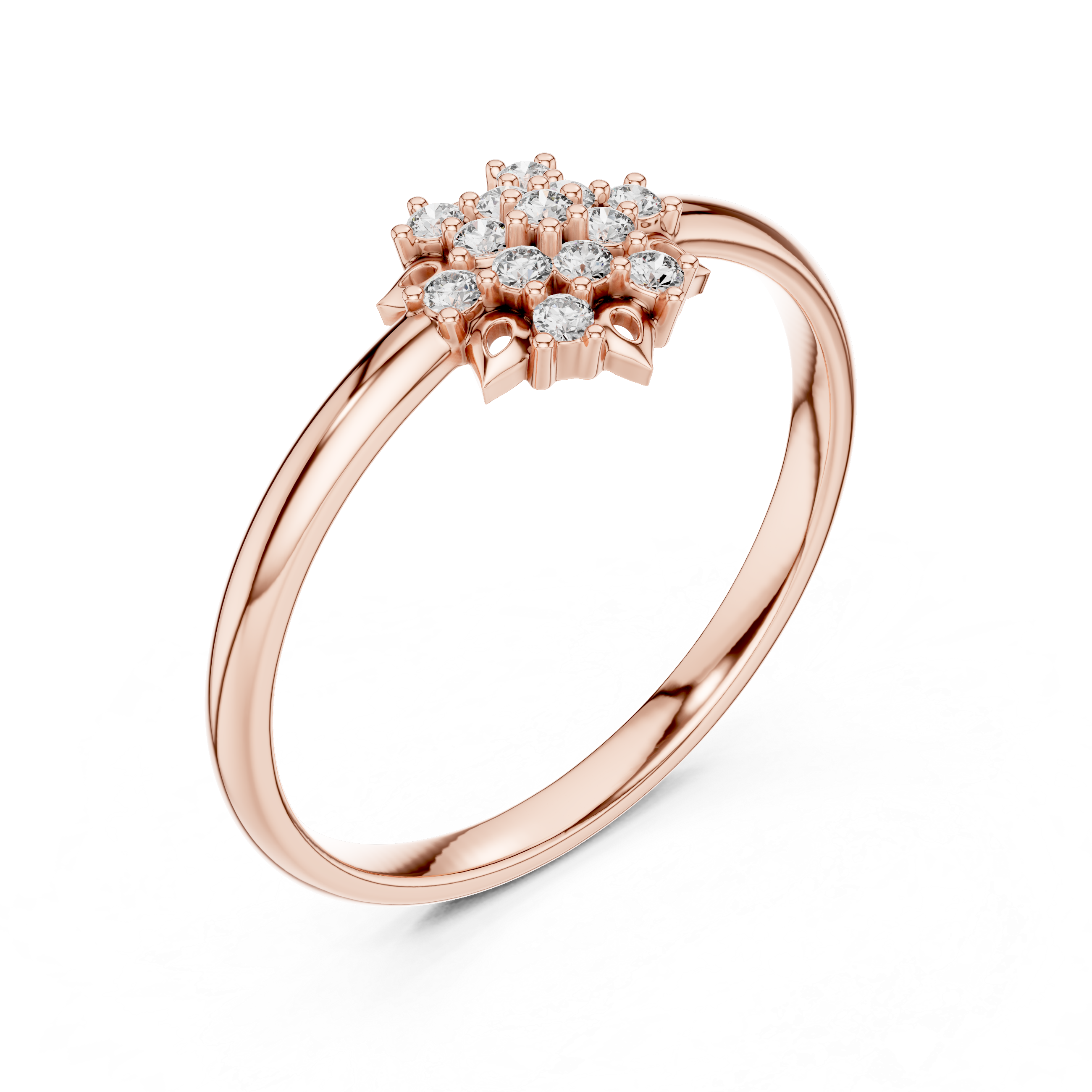Sunburst Diamond Cluster Ring with Geometric Floral Detail