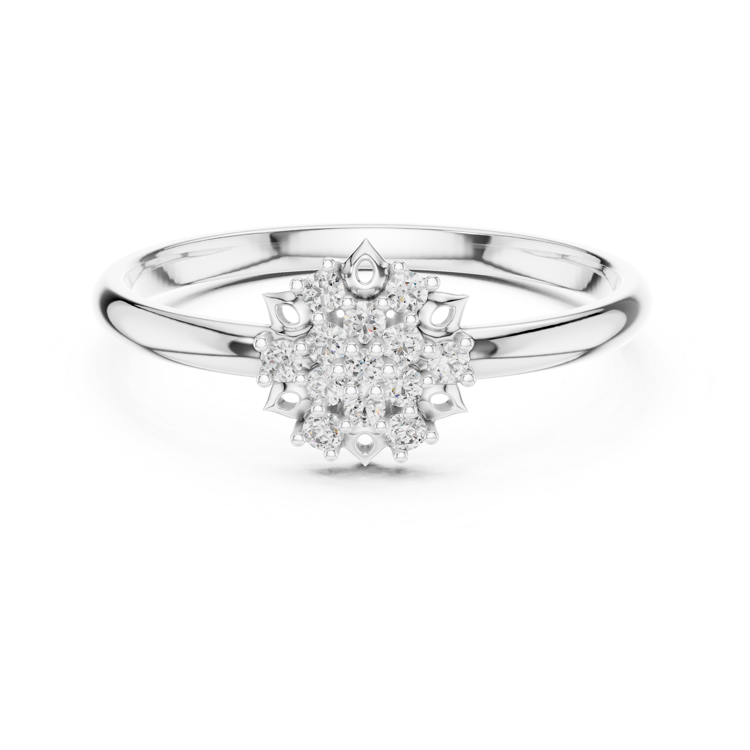 Sunburst Diamond Cluster Ring with Geometric Floral Detail