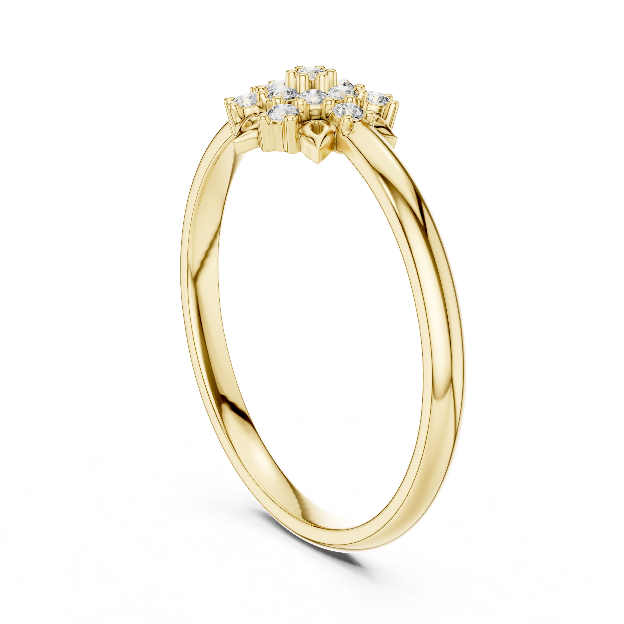 Sunburst Diamond Cluster Ring with Geometric Floral Detail