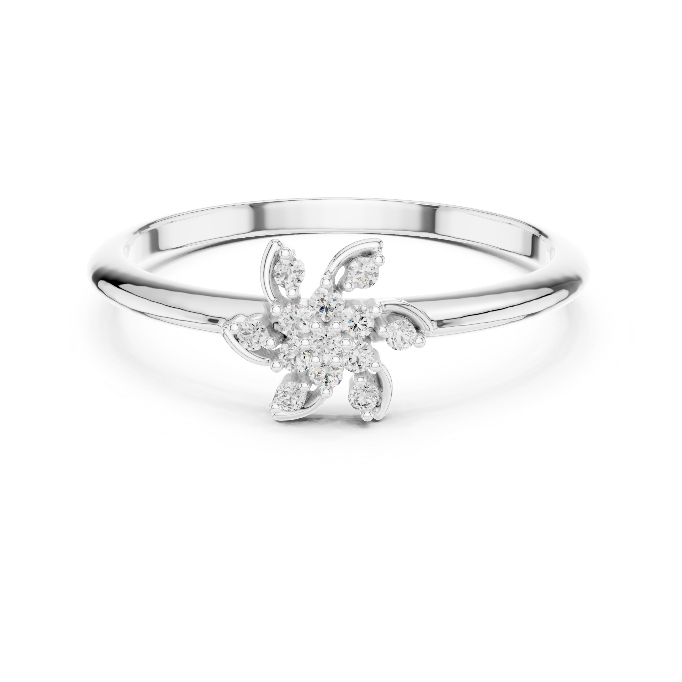 Floral Diamond Cluster Ring with Petal-Inspired Open Design
