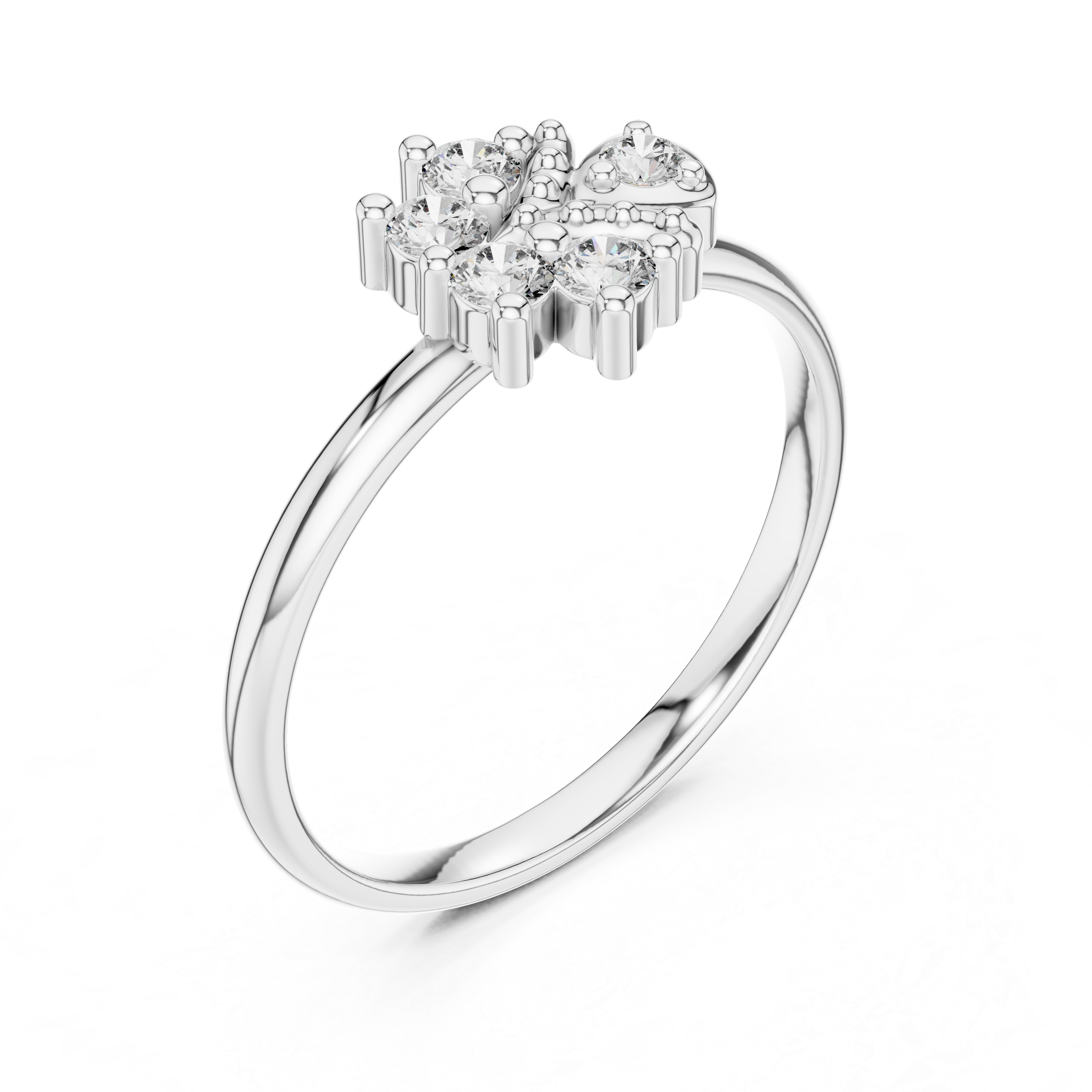 Floral Cluster Diamond Ring with Accent Leaf Detail