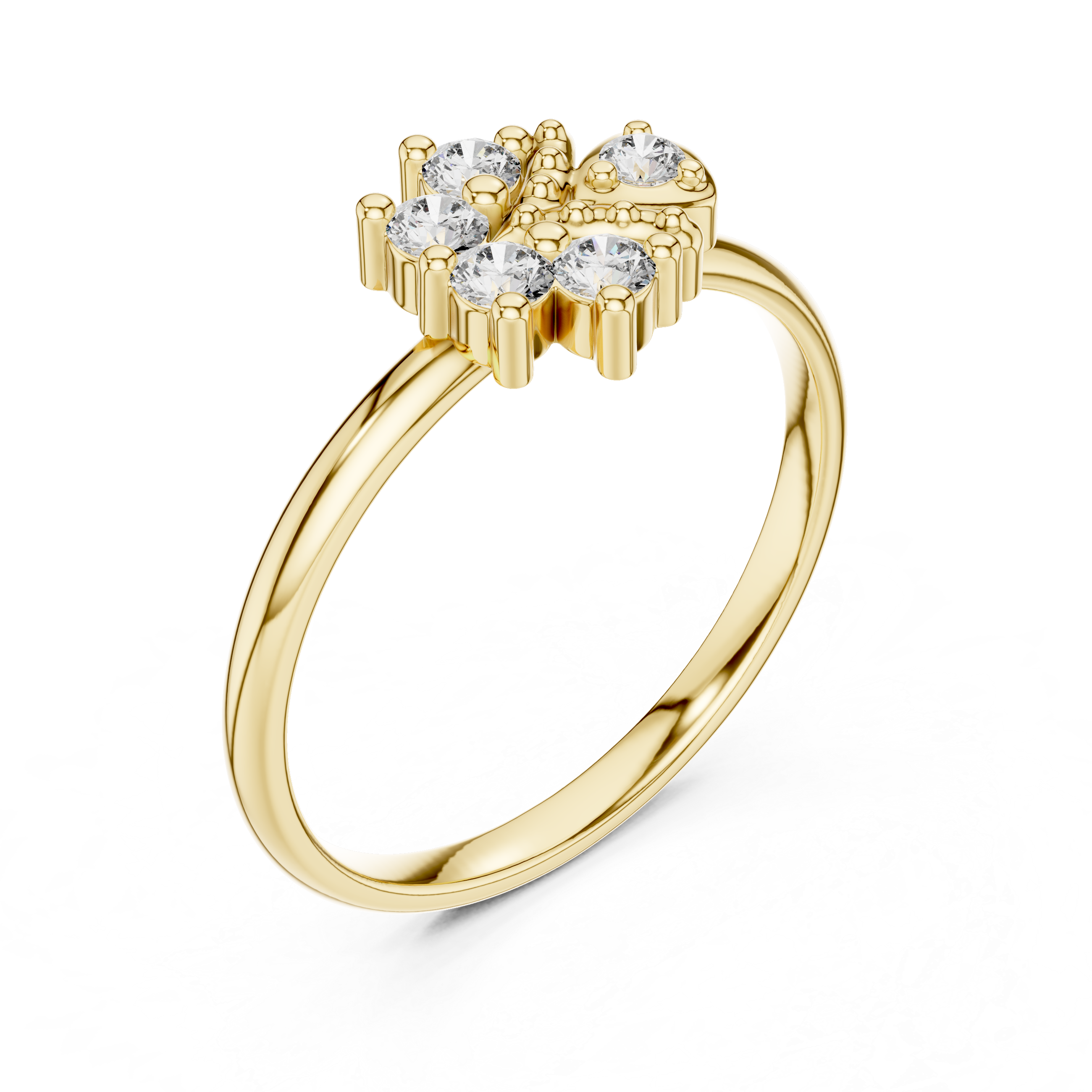 Floral Cluster Diamond Ring with Accent Leaf Detail