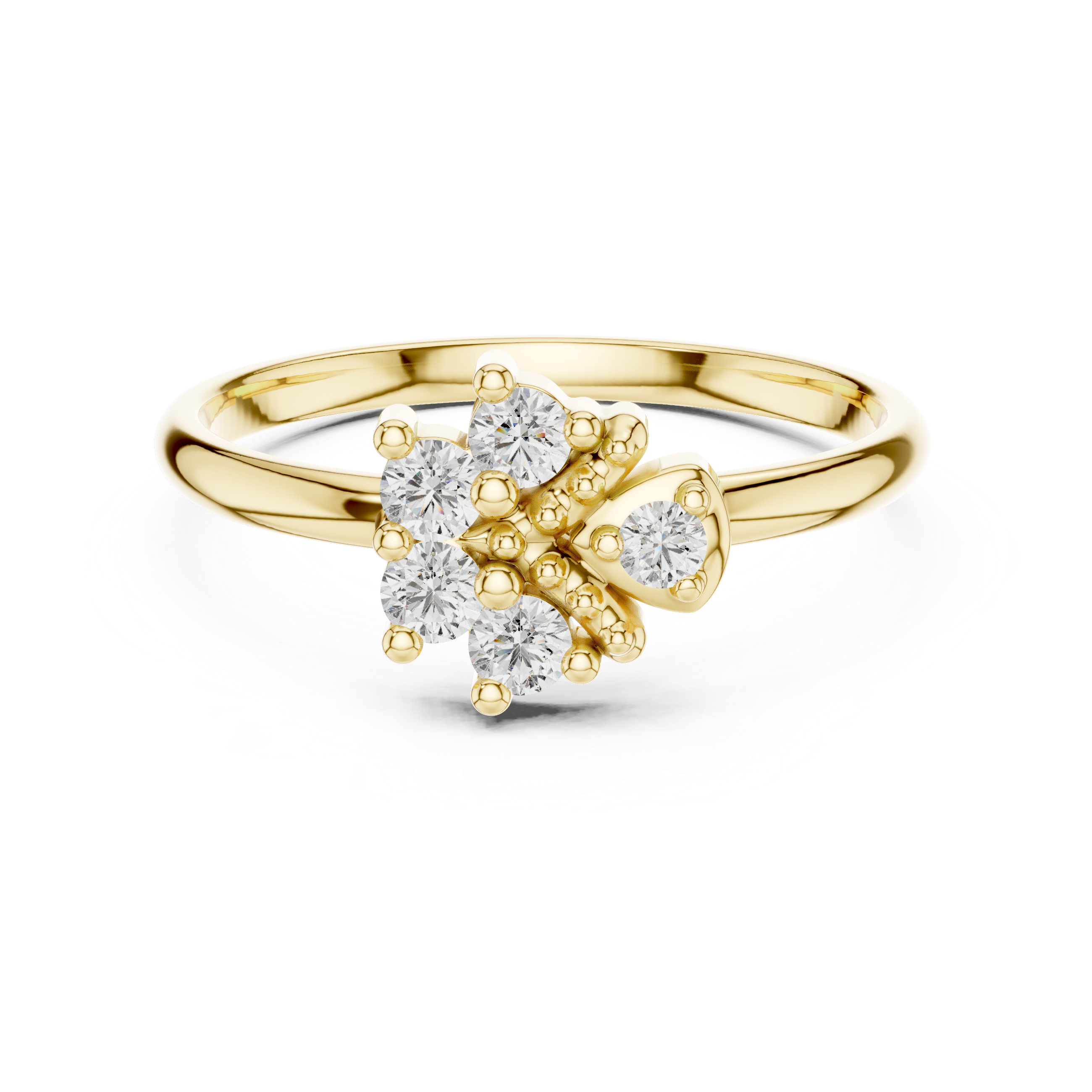 Floral Cluster Diamond Ring with Accent Leaf Detail