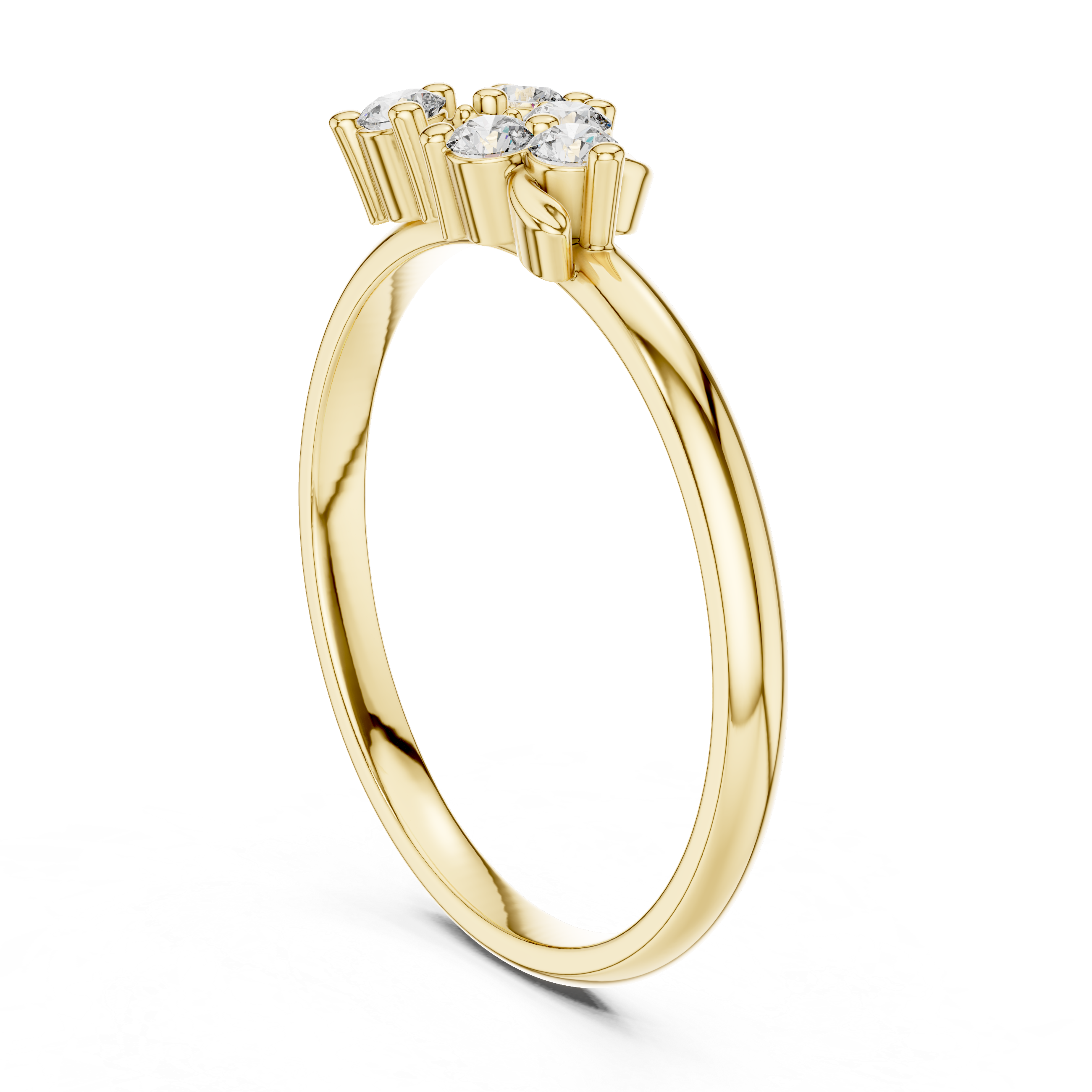 Asymmetrical Floral Diamond Ring with Leaf Detail
