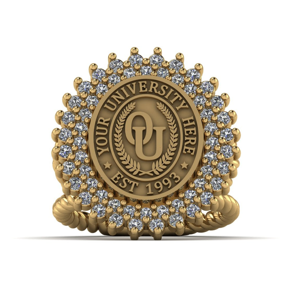 Gold emblem with 'Your University Here' text on a white background