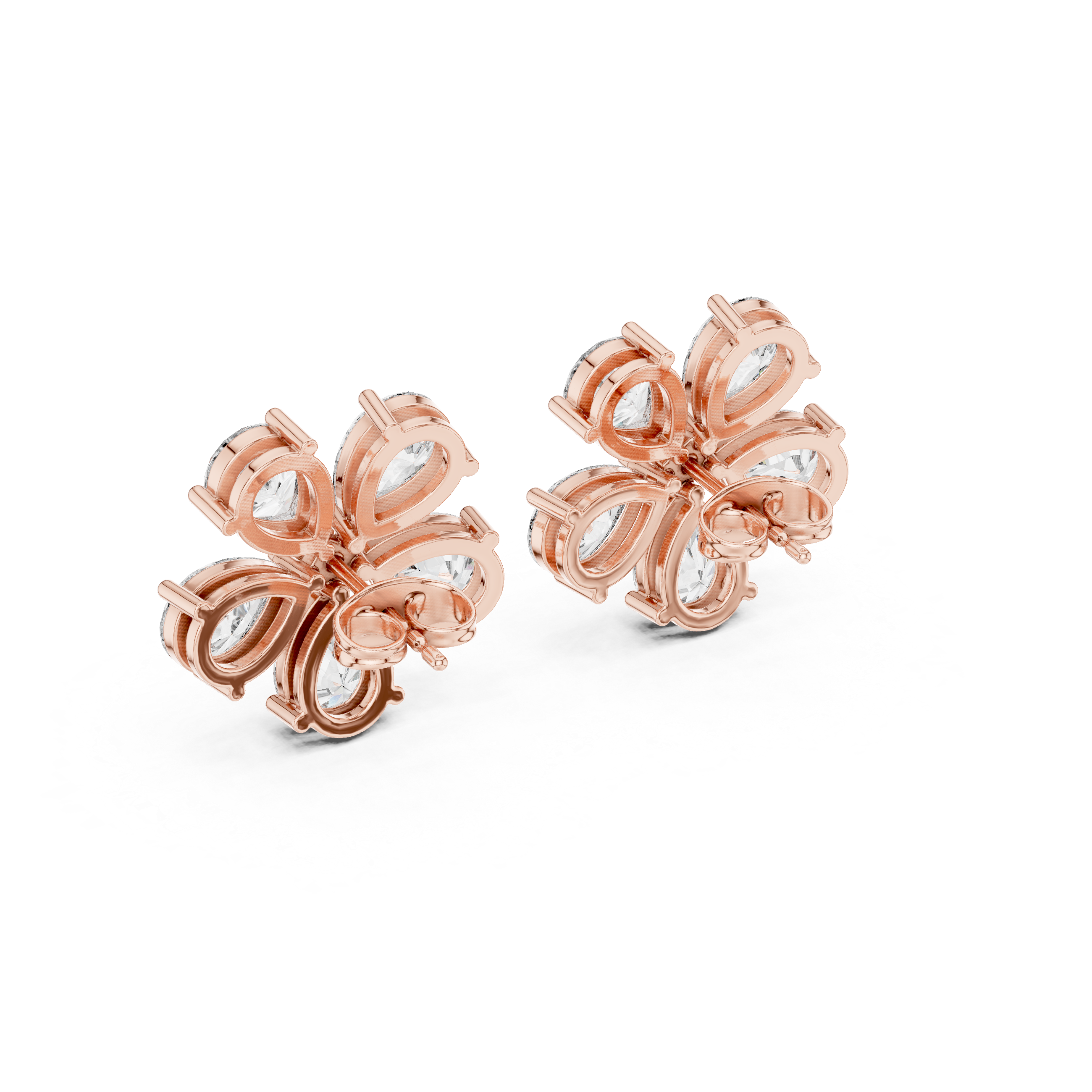 Floral Pear Cut Diamond Stud Earrings