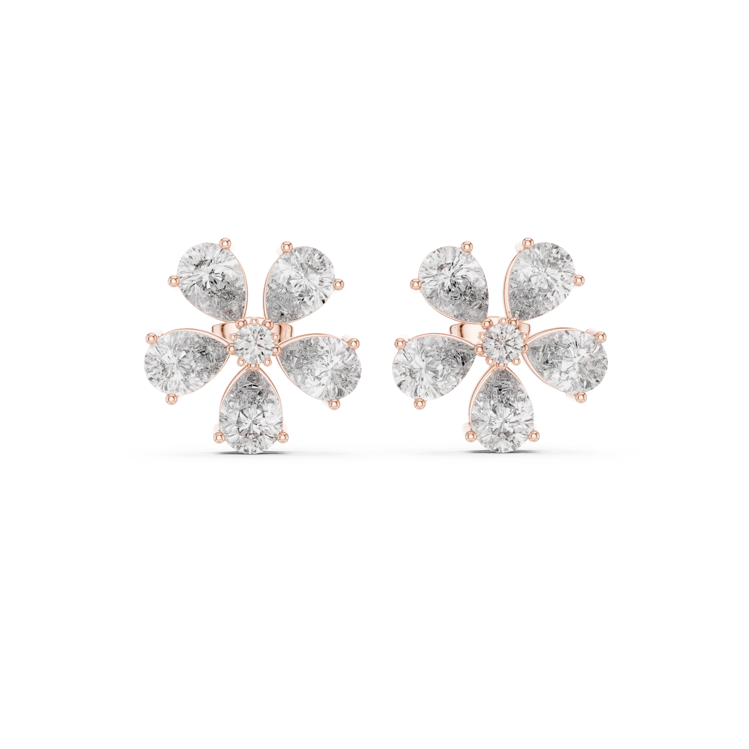 Floral Pear Cut Diamond Stud Earrings