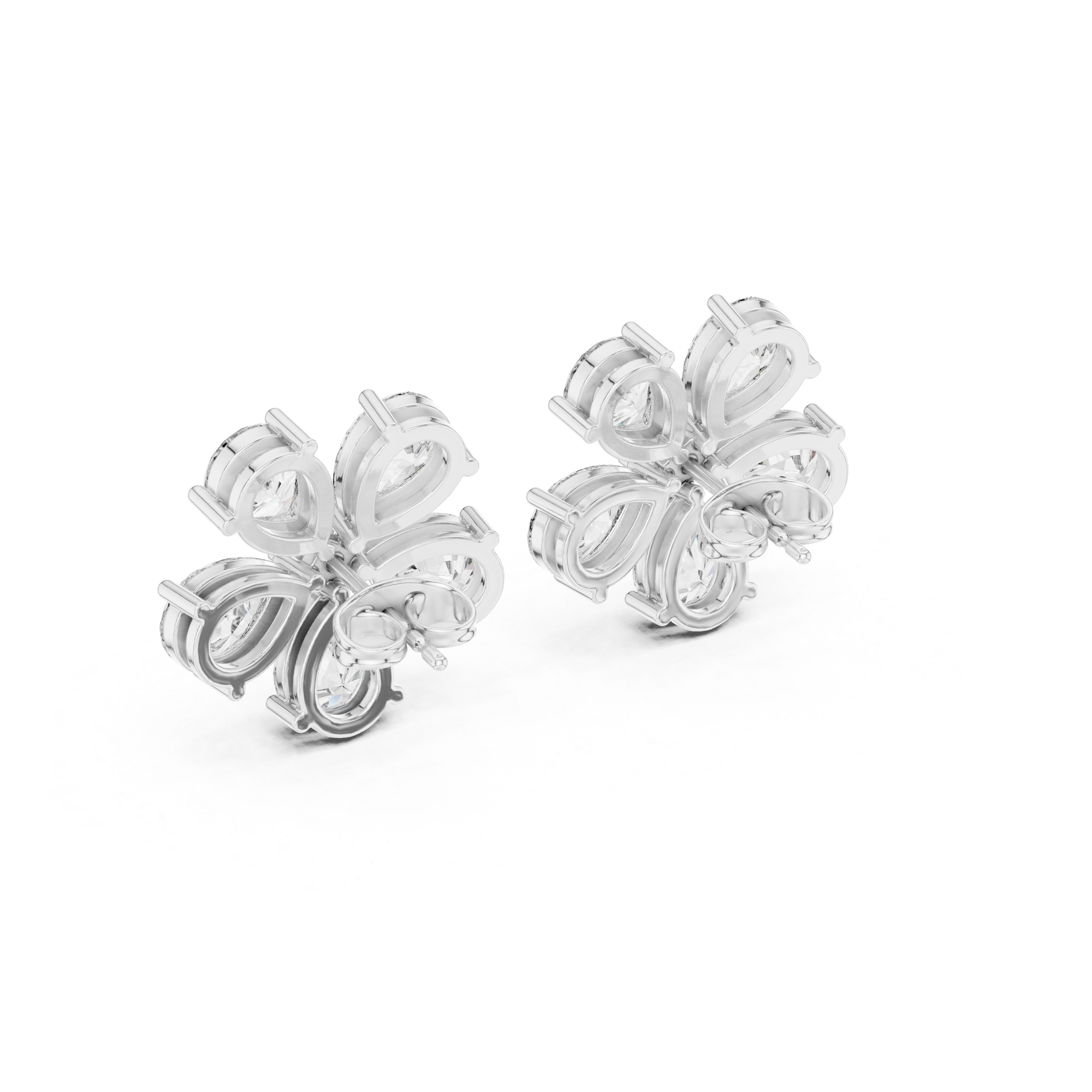 Floral Pear Cut Diamond Stud Earrings