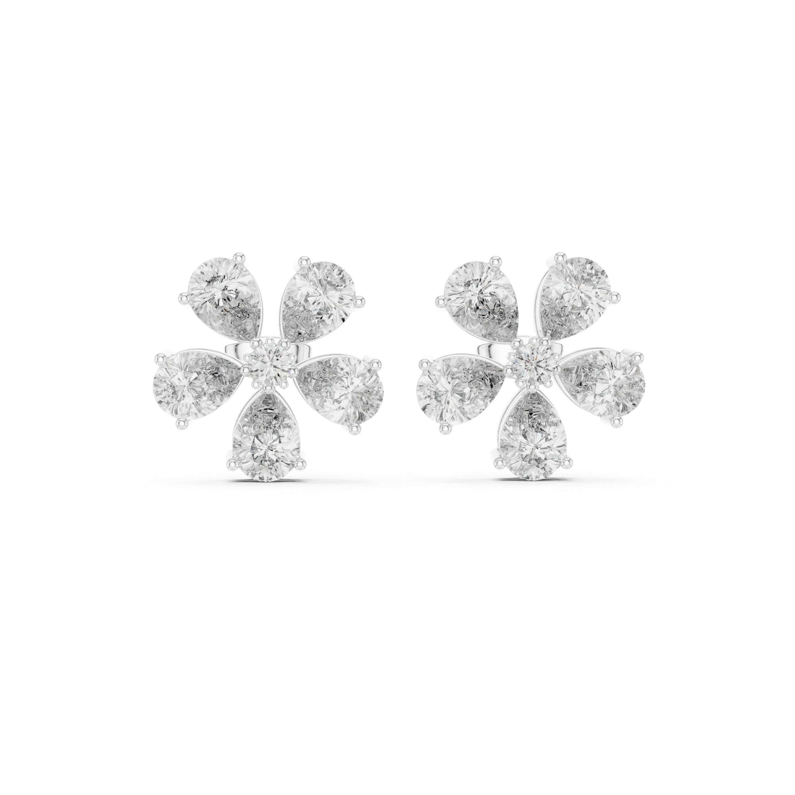 Floral Pear Cut Diamond Stud Earrings