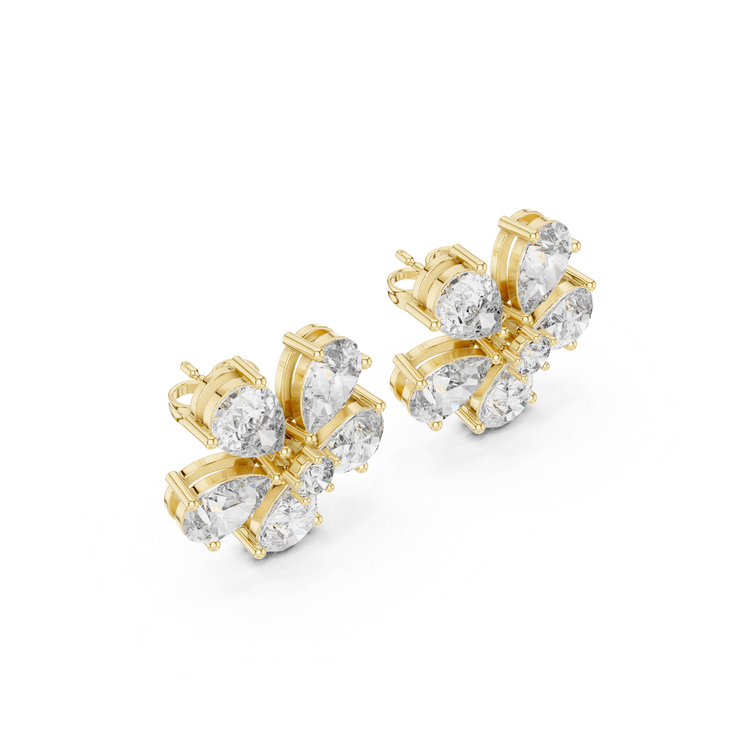 Floral Pear Cut Diamond Stud Earrings