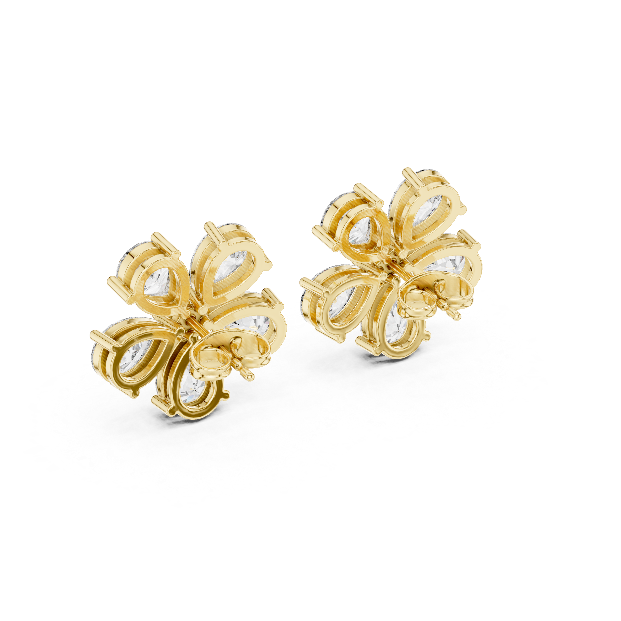 Floral Pear Cut Diamond Stud Earrings