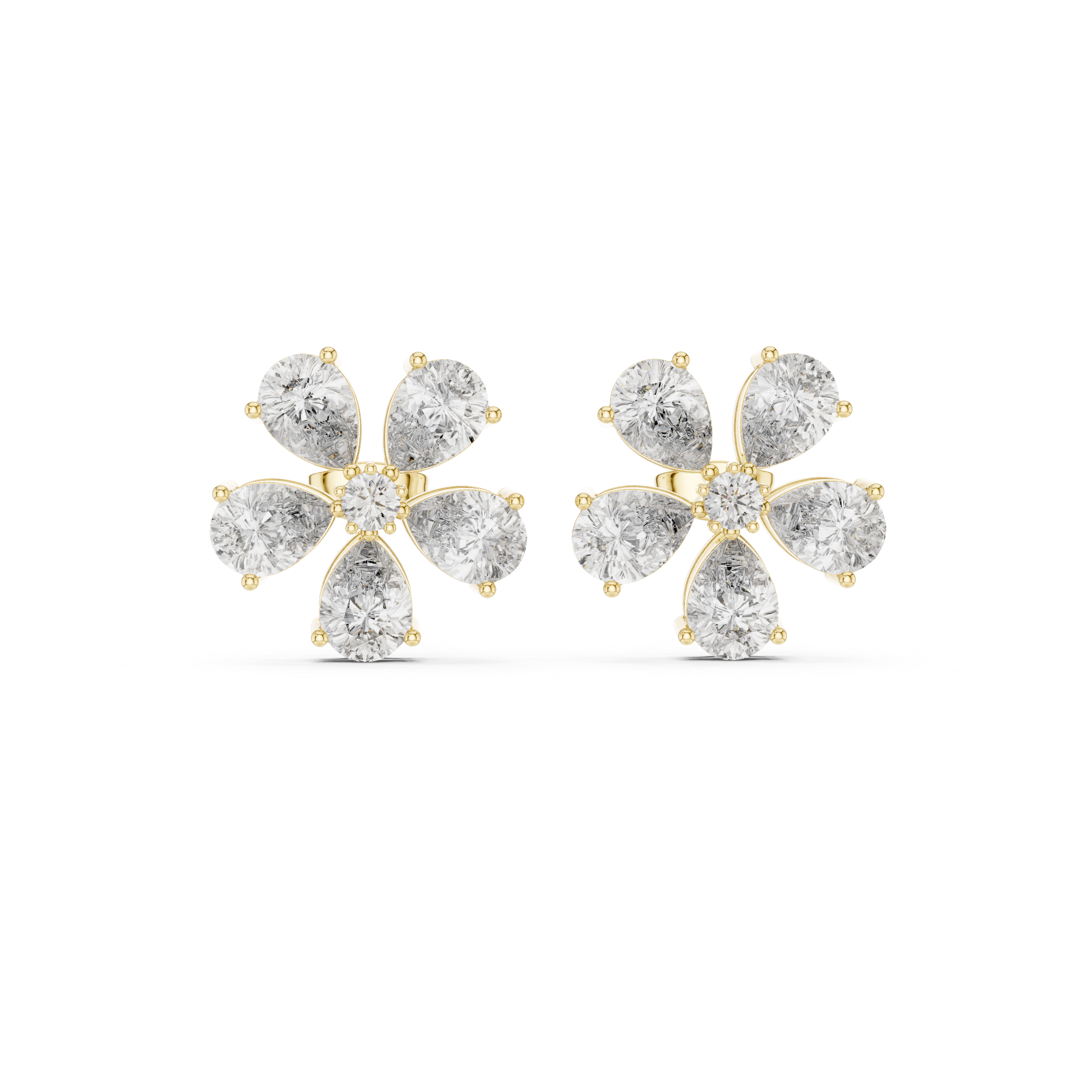 Floral Pear Cut Diamond Stud Earrings