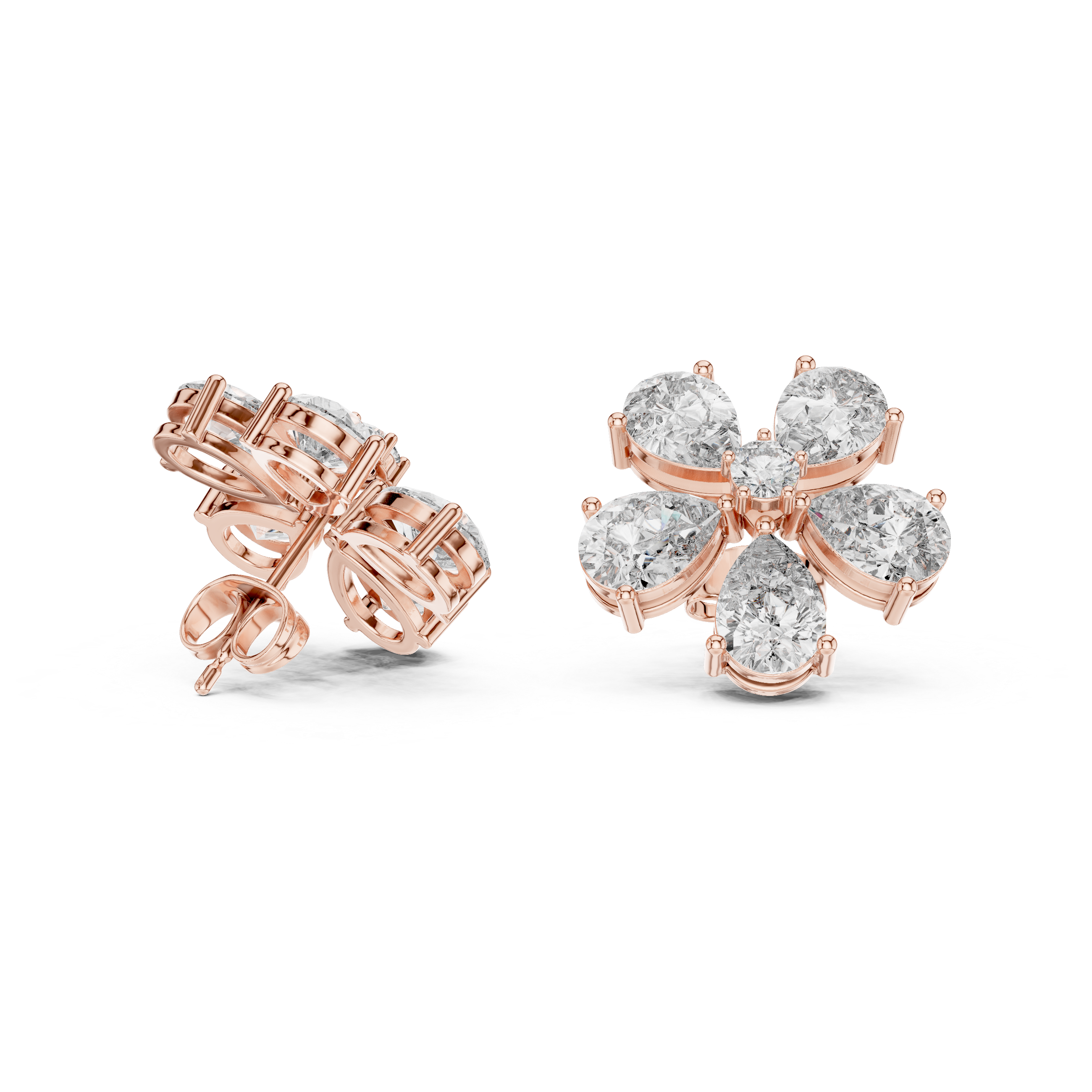 Floral Pear Cut Diamond Stud Earrings