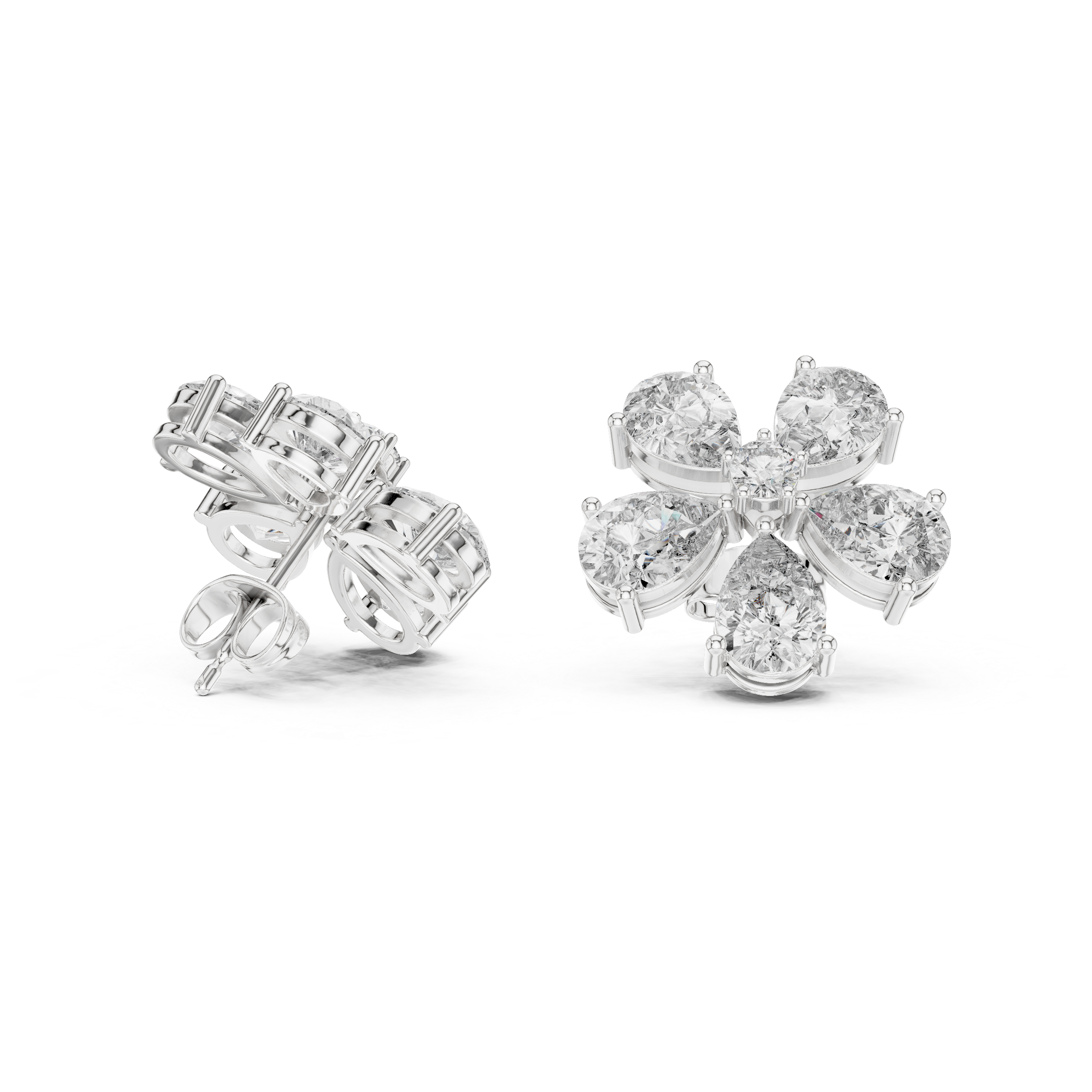 Floral Pear Cut Diamond Stud Earrings