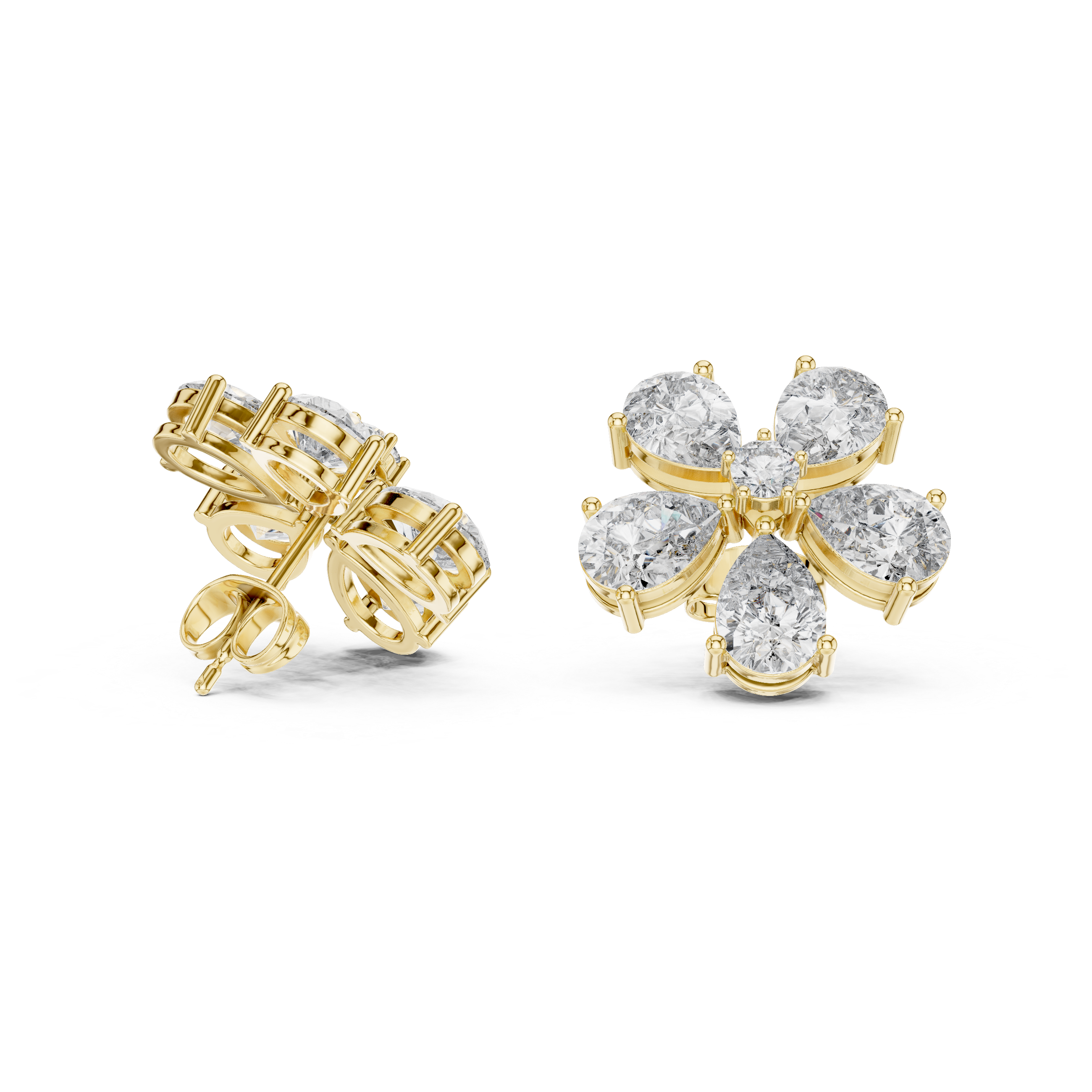 Floral Pear Cut Diamond Stud Earrings