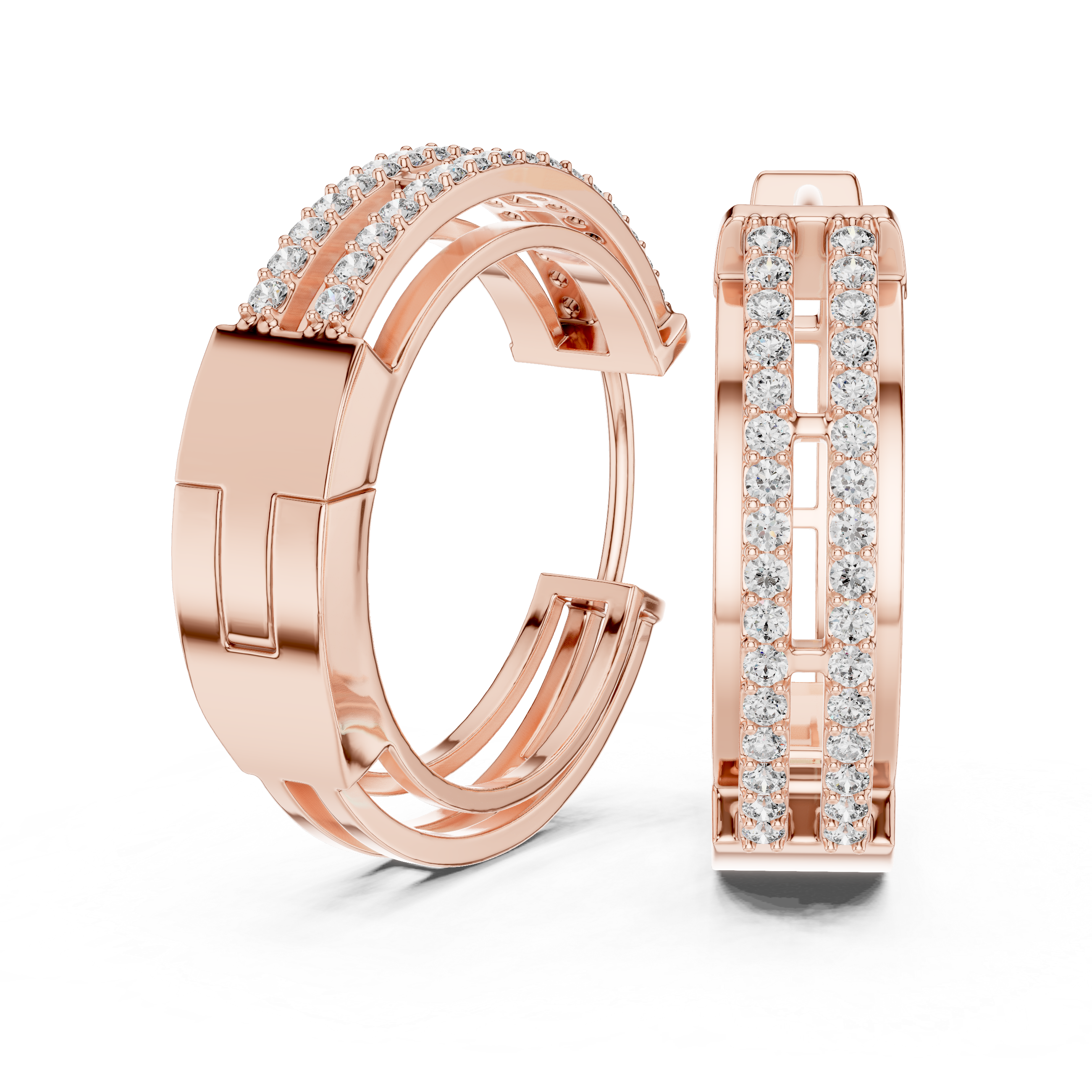 Double Row Diamond Huggie Hoop Earrings