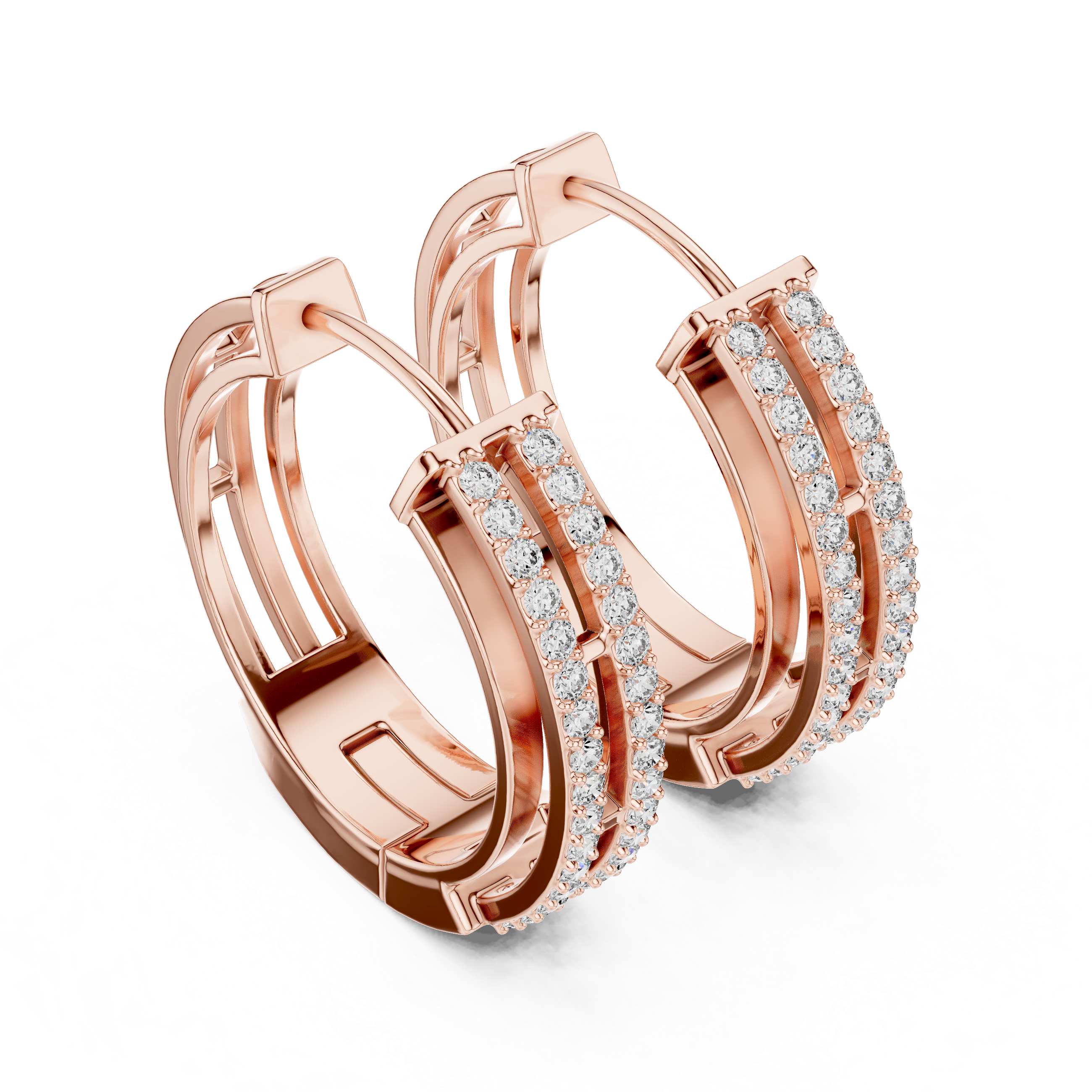 Double Row Diamond Huggie Hoop Earrings
