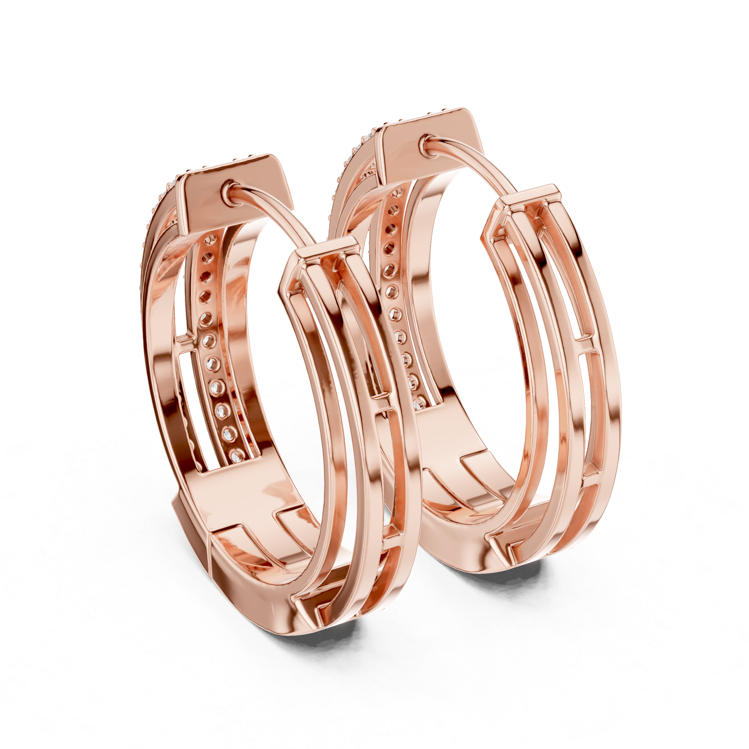 Double Row Diamond Huggie Hoop Earrings