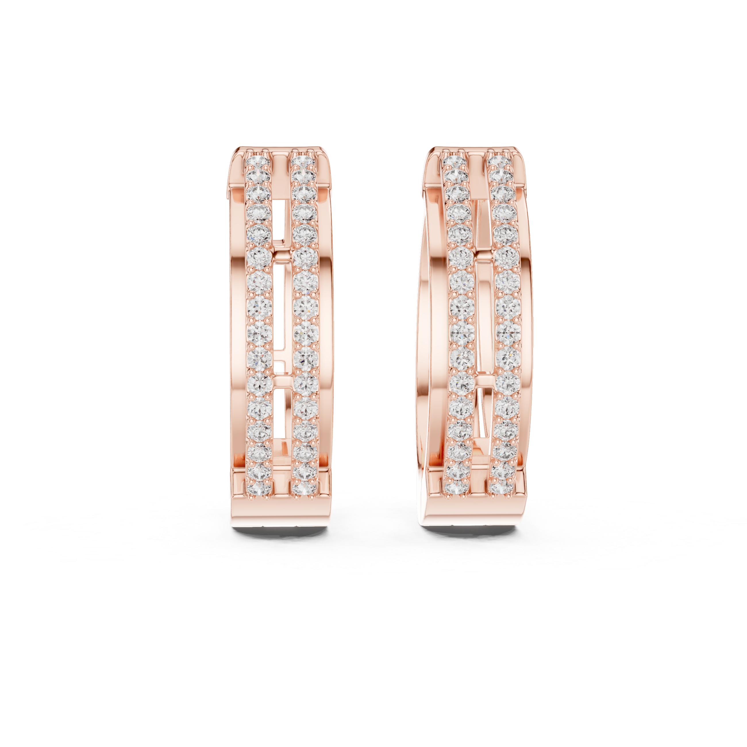 Double Row Diamond Huggie Hoop Earrings