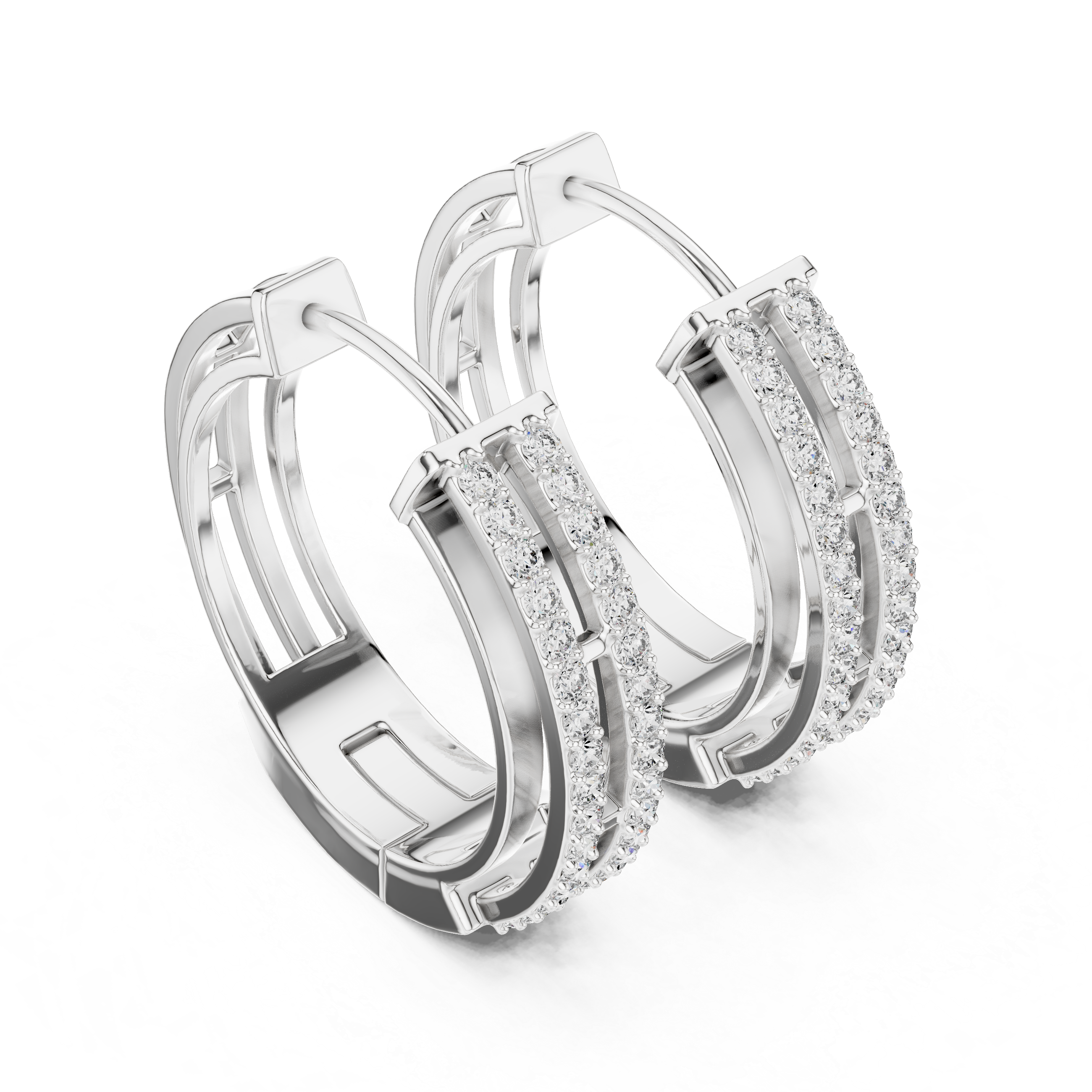 Double Row Diamond Huggie Hoop Earrings