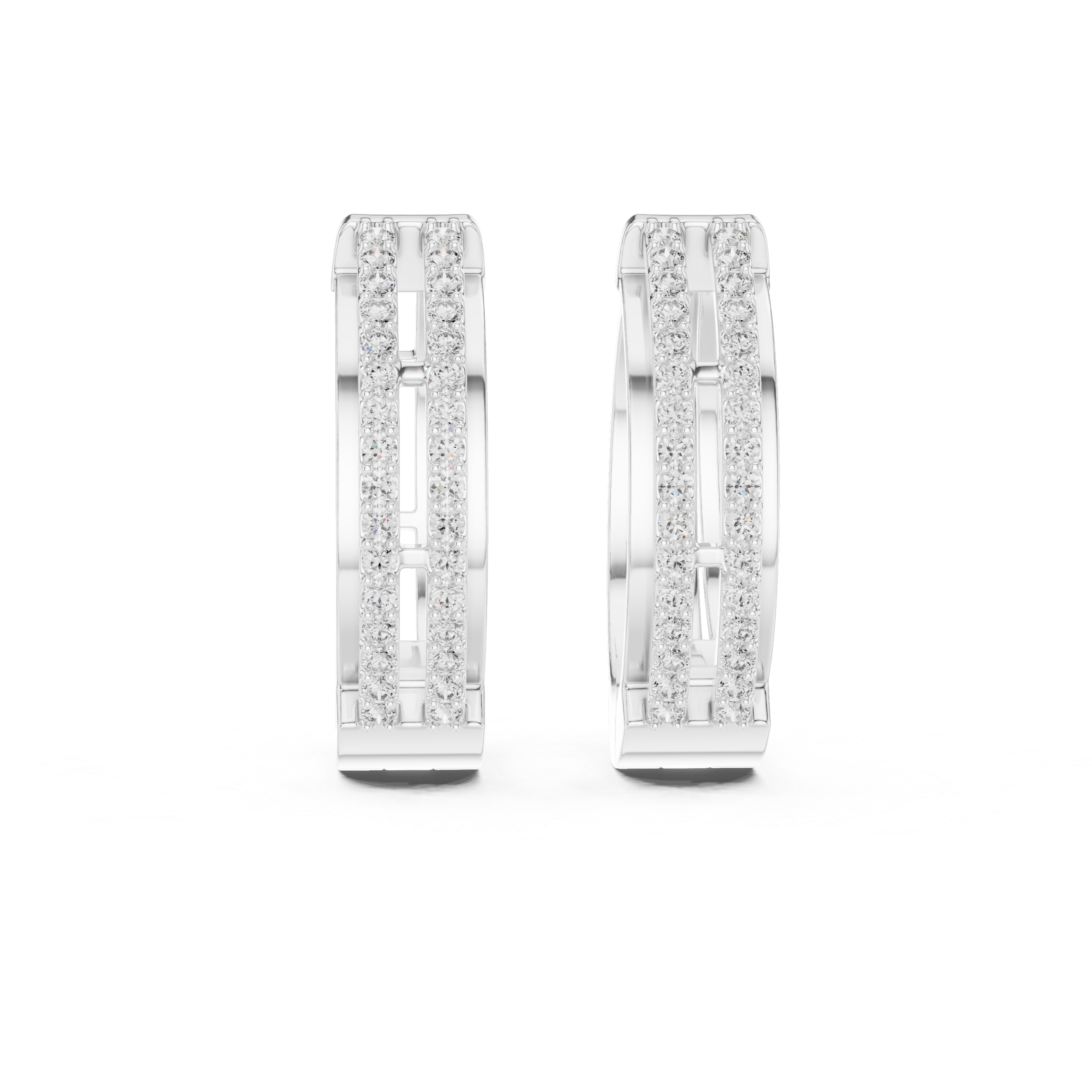 Double Row Diamond Huggie Hoop Earrings