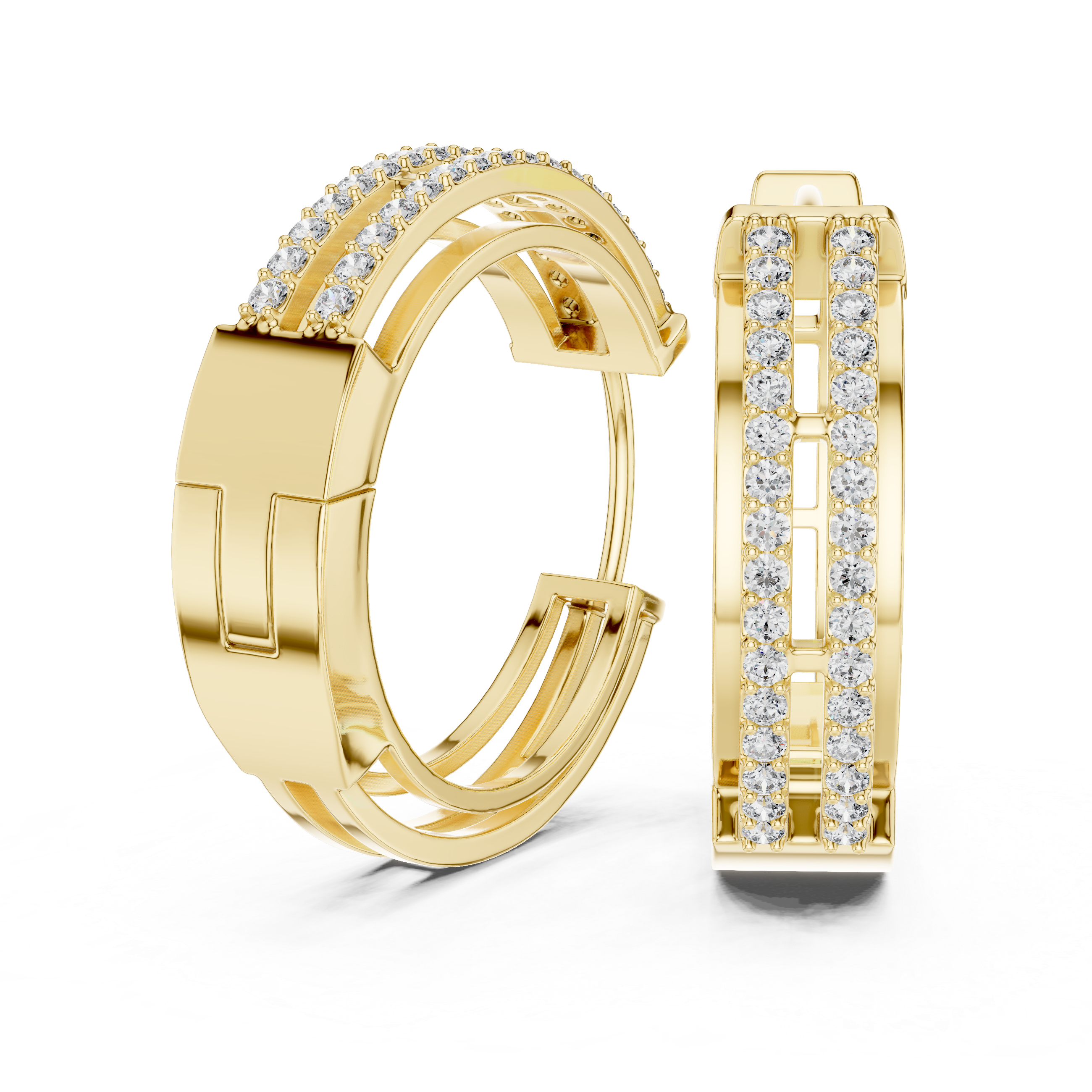 Double Row Diamond Huggie Hoop Earrings