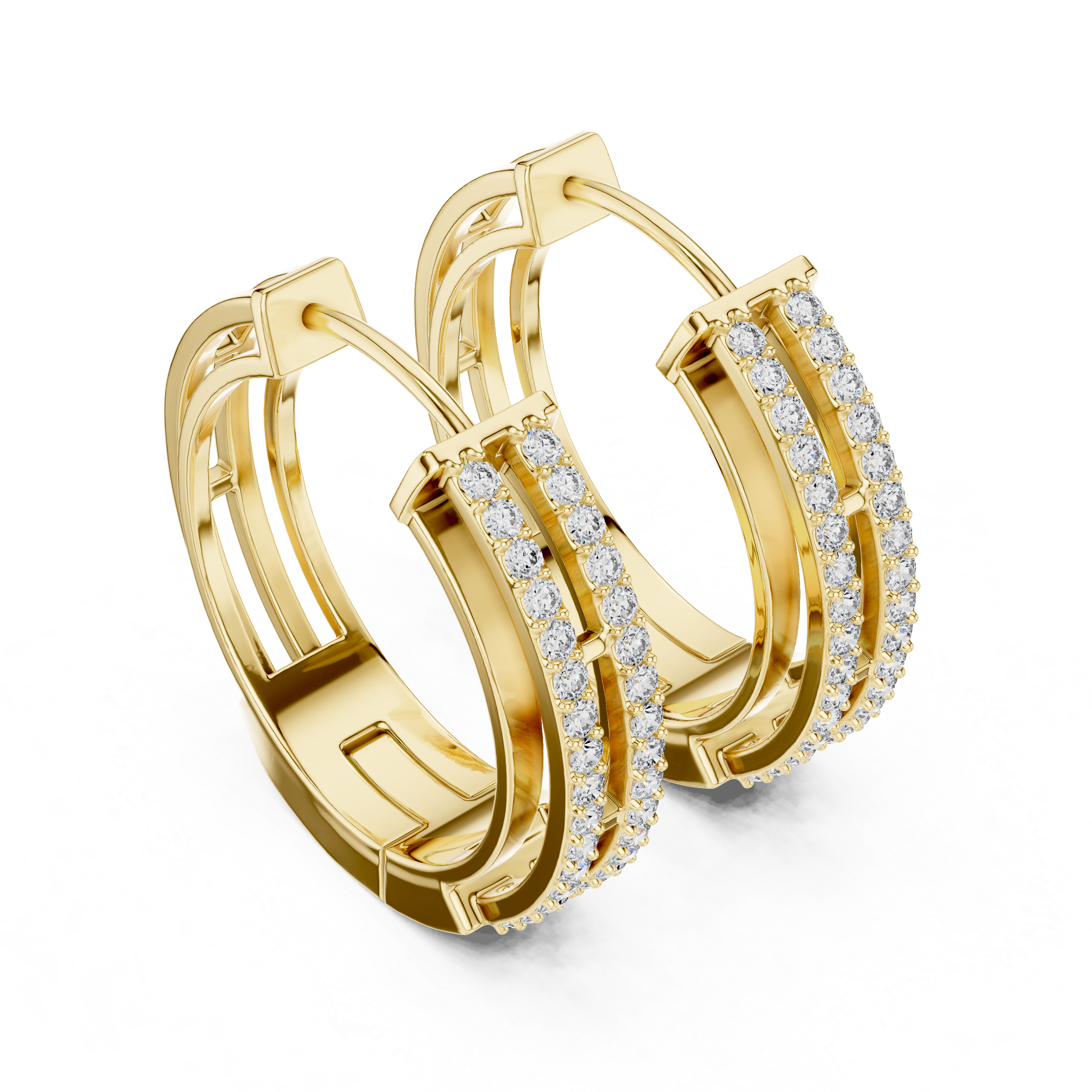 Double Row Diamond Huggie Hoop Earrings