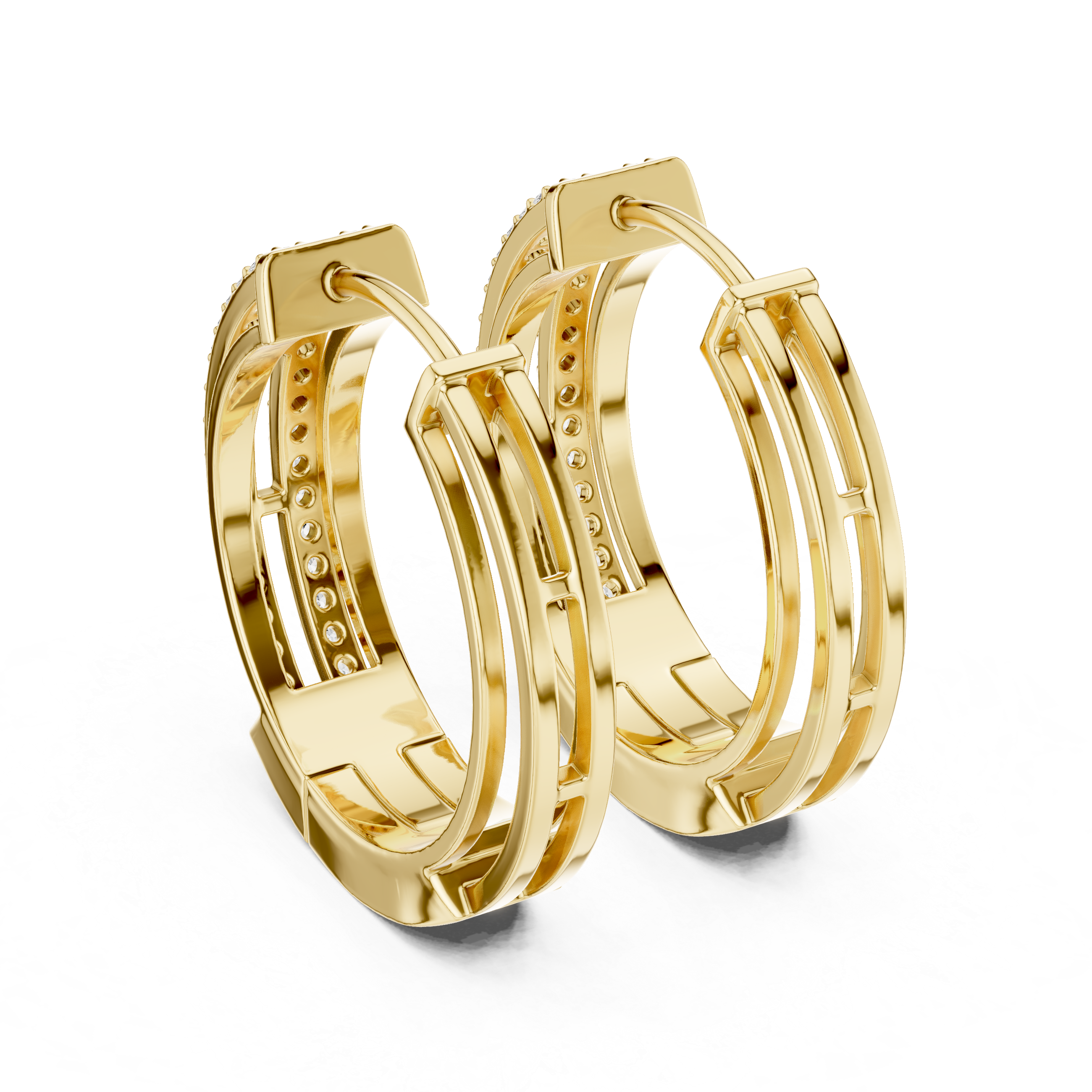 Double Row Diamond Huggie Hoop Earrings