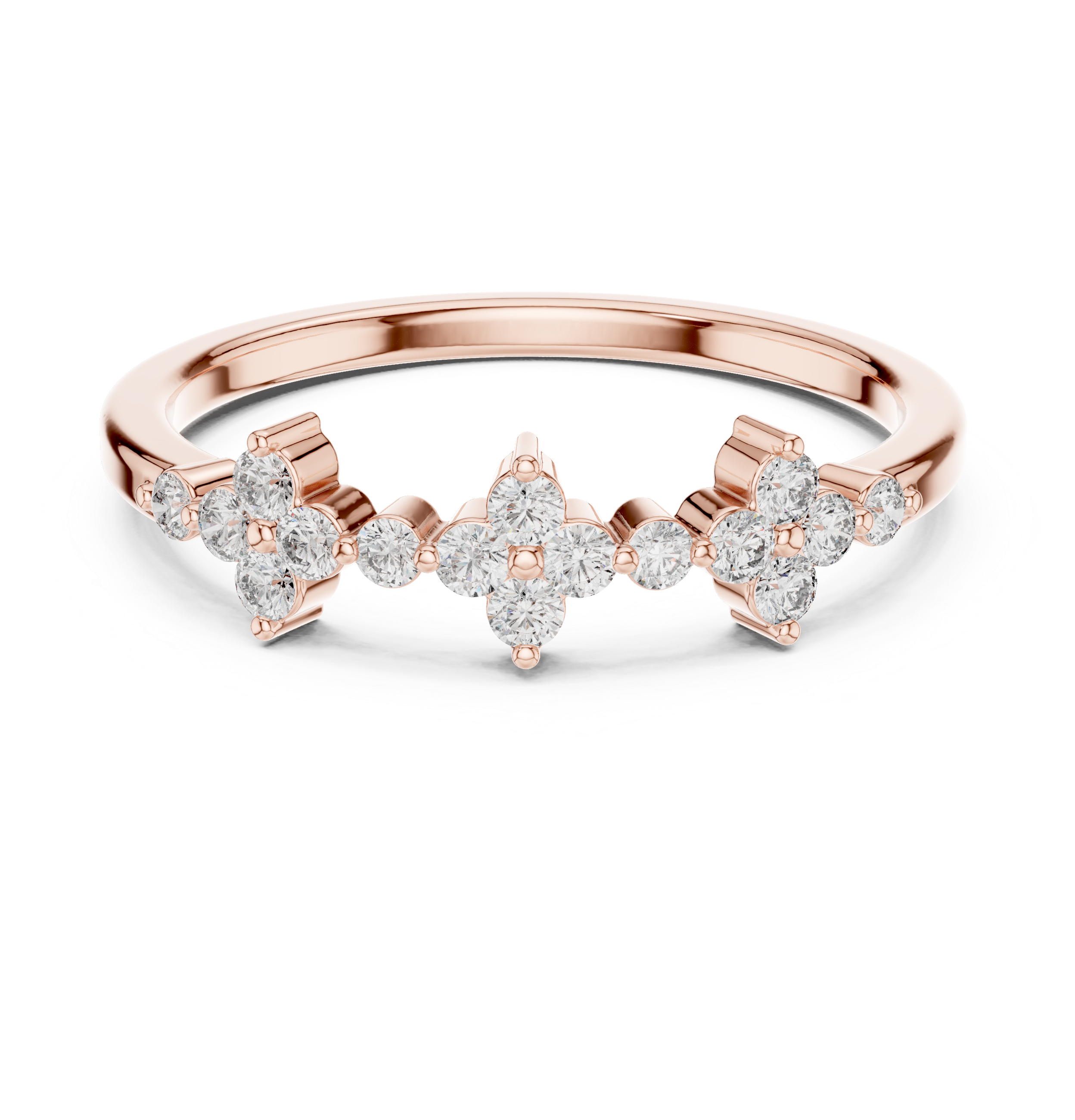 Vintage Floral Diamond Wedding Band with Milgrain Cluster Design