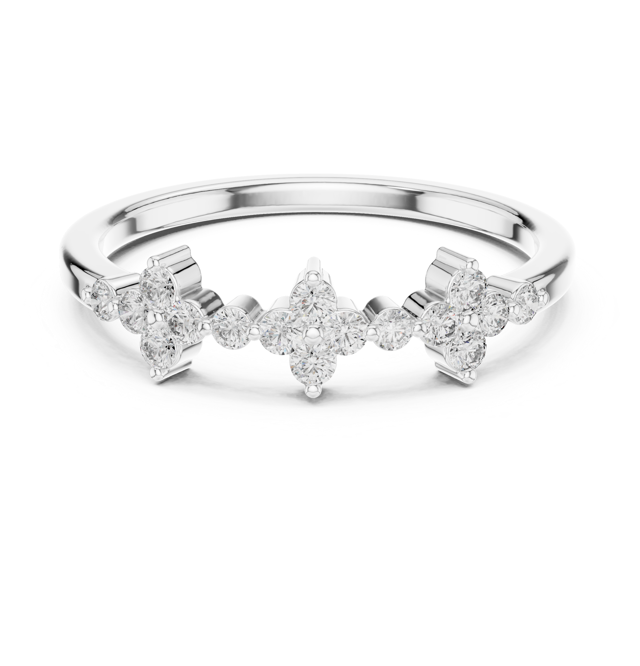 Vintage Floral Diamond Wedding Band with Milgrain Cluster Design