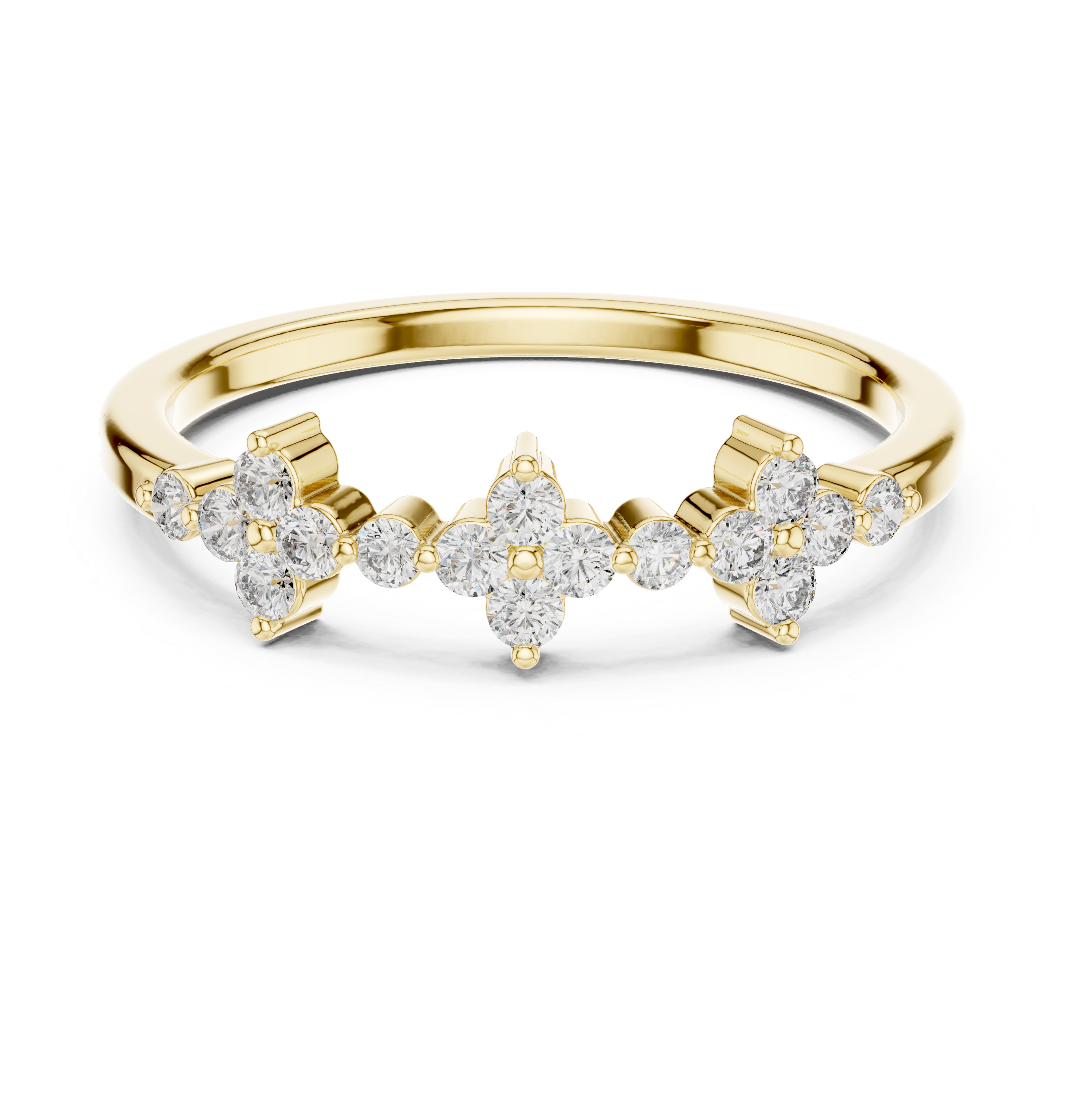 Vintage Floral Diamond Wedding Band with Milgrain Cluster Design