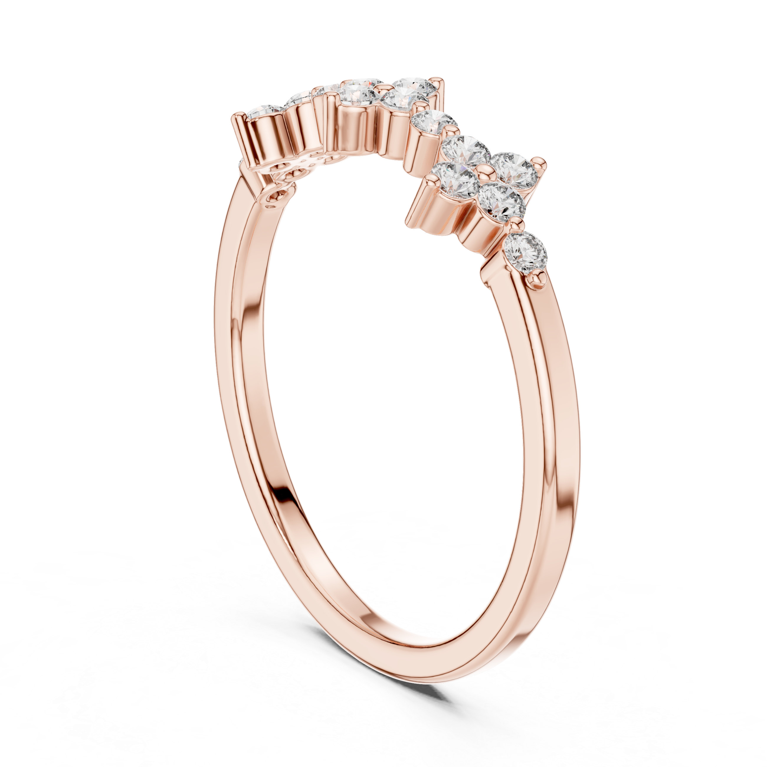 Vintage Floral Diamond Wedding Band with Milgrain Cluster Design