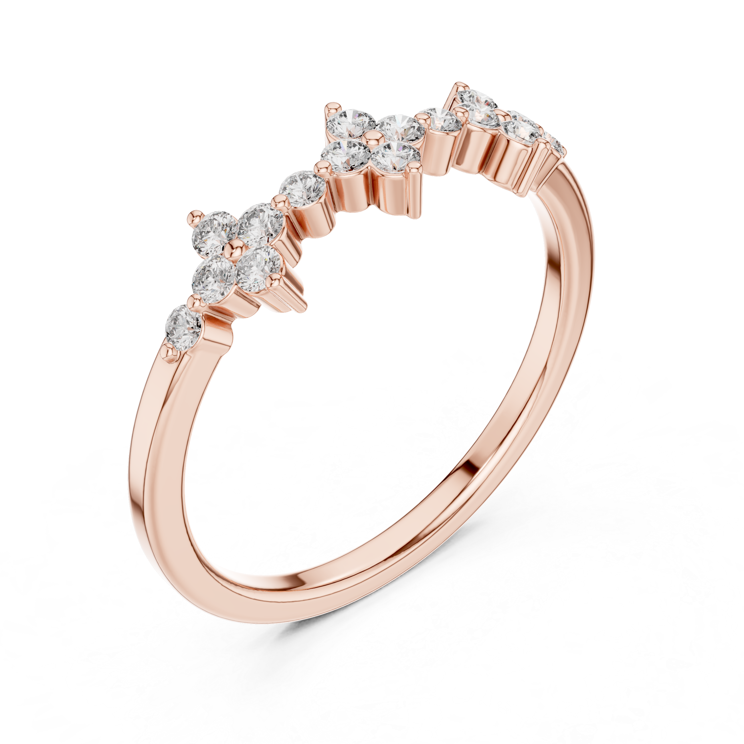 Vintage Floral Diamond Wedding Band with Milgrain Cluster Design