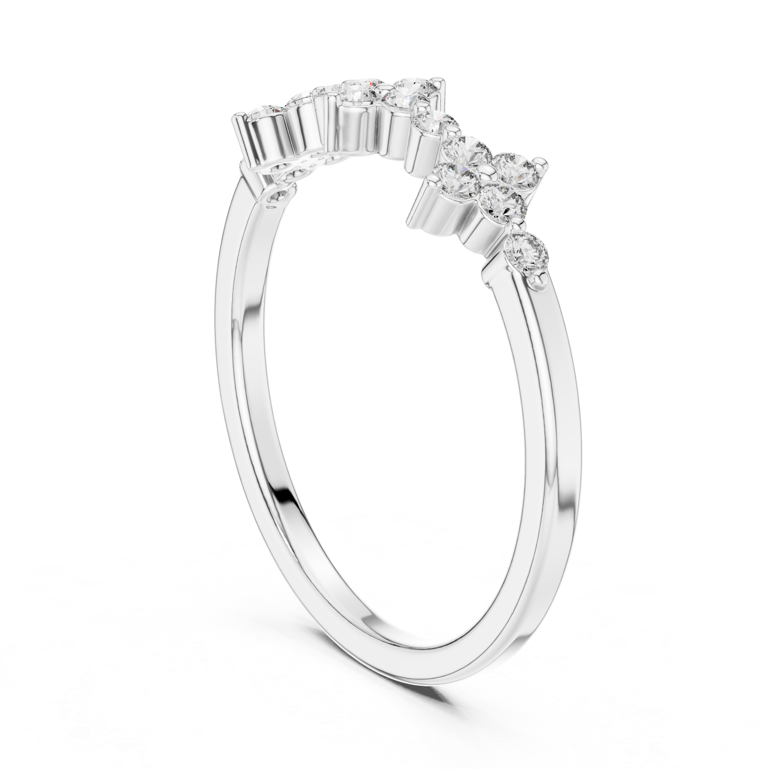 Vintage Floral Diamond Wedding Band with Milgrain Cluster Design