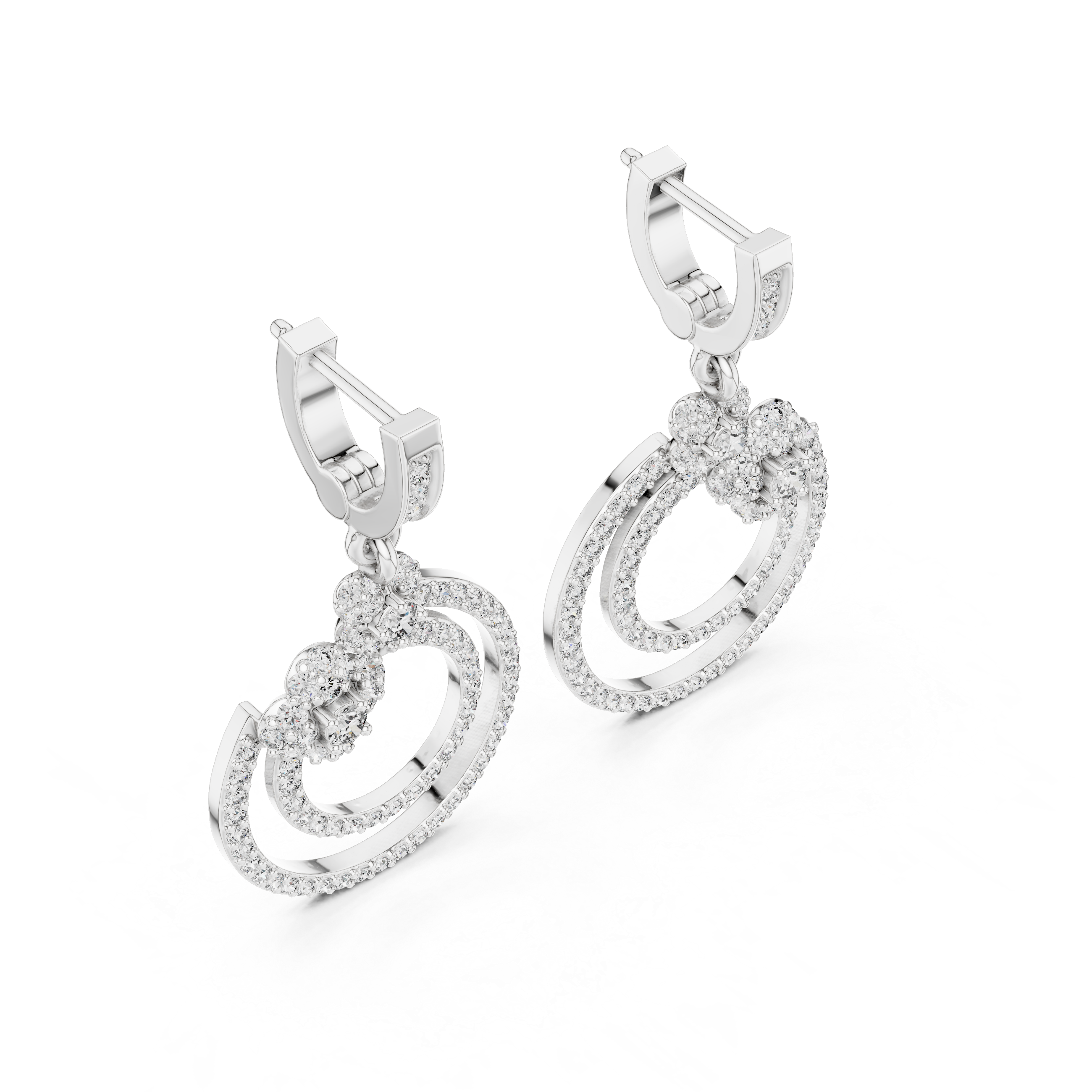 Double Halo Floral Diamond Drop Earrings