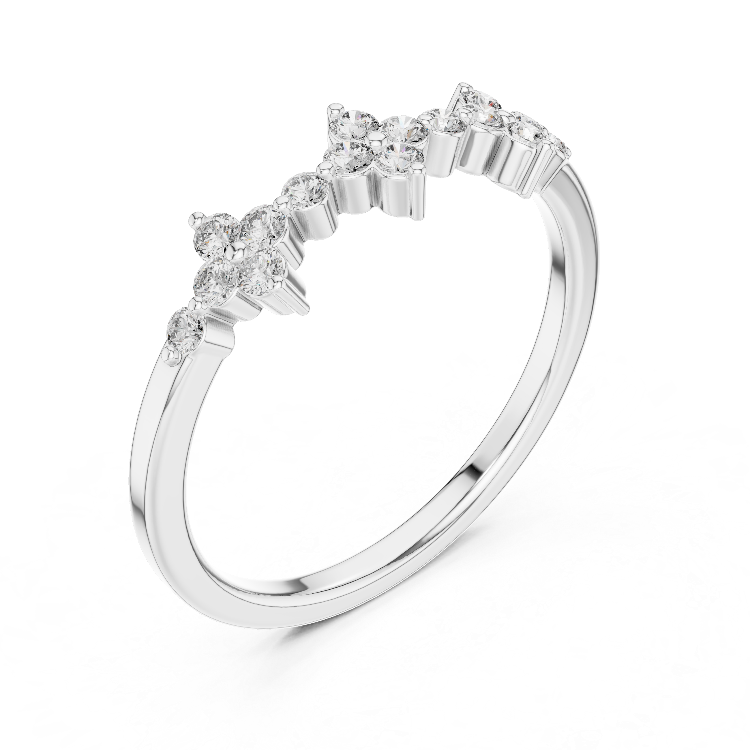 Vintage Floral Diamond Wedding Band with Milgrain Cluster Design